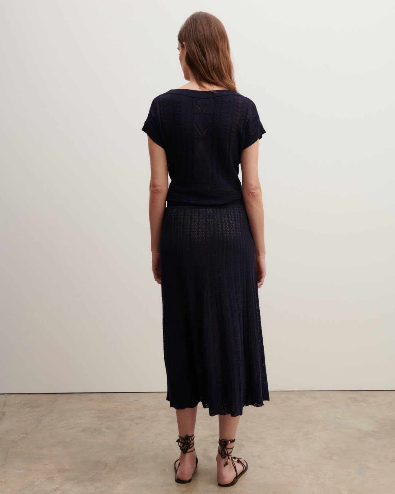 Jupe plissée pointelle-MARINE-85% coton 15% cachemire