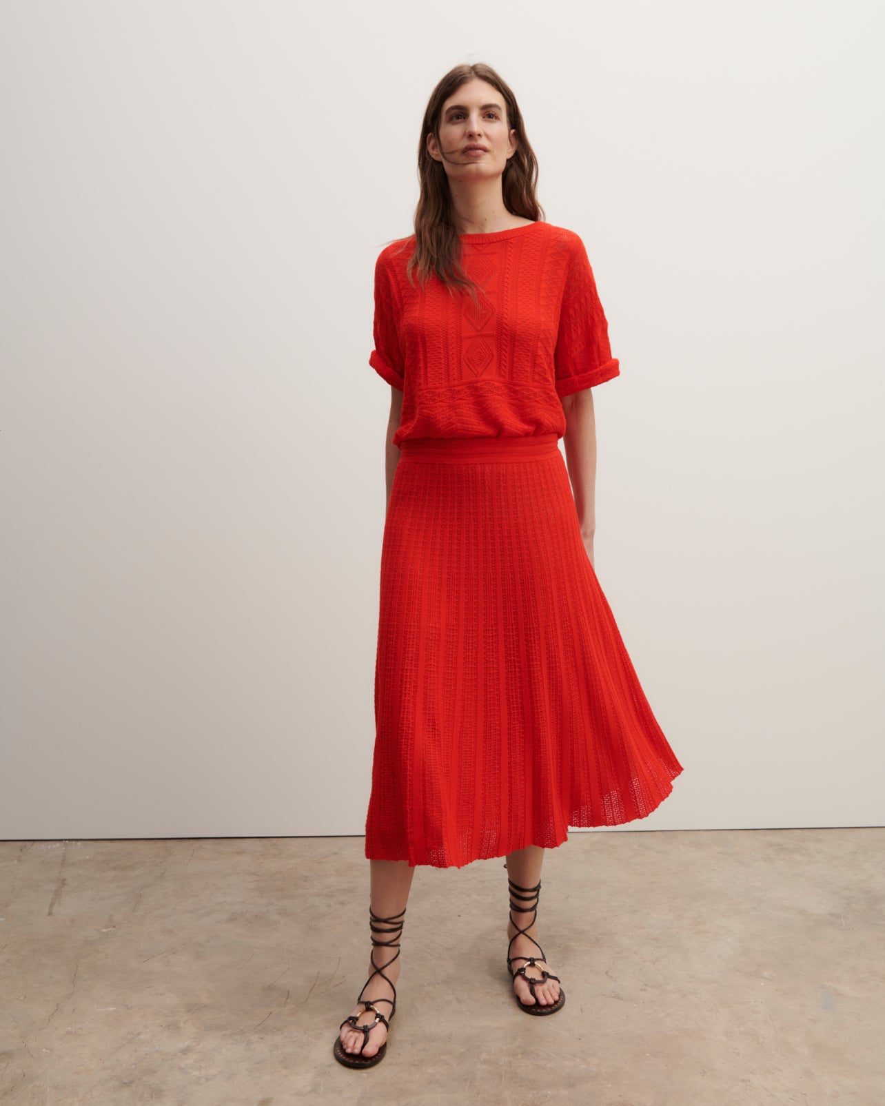 Jupe plissée pointelle-POPPY-85% coton 15% cachemire