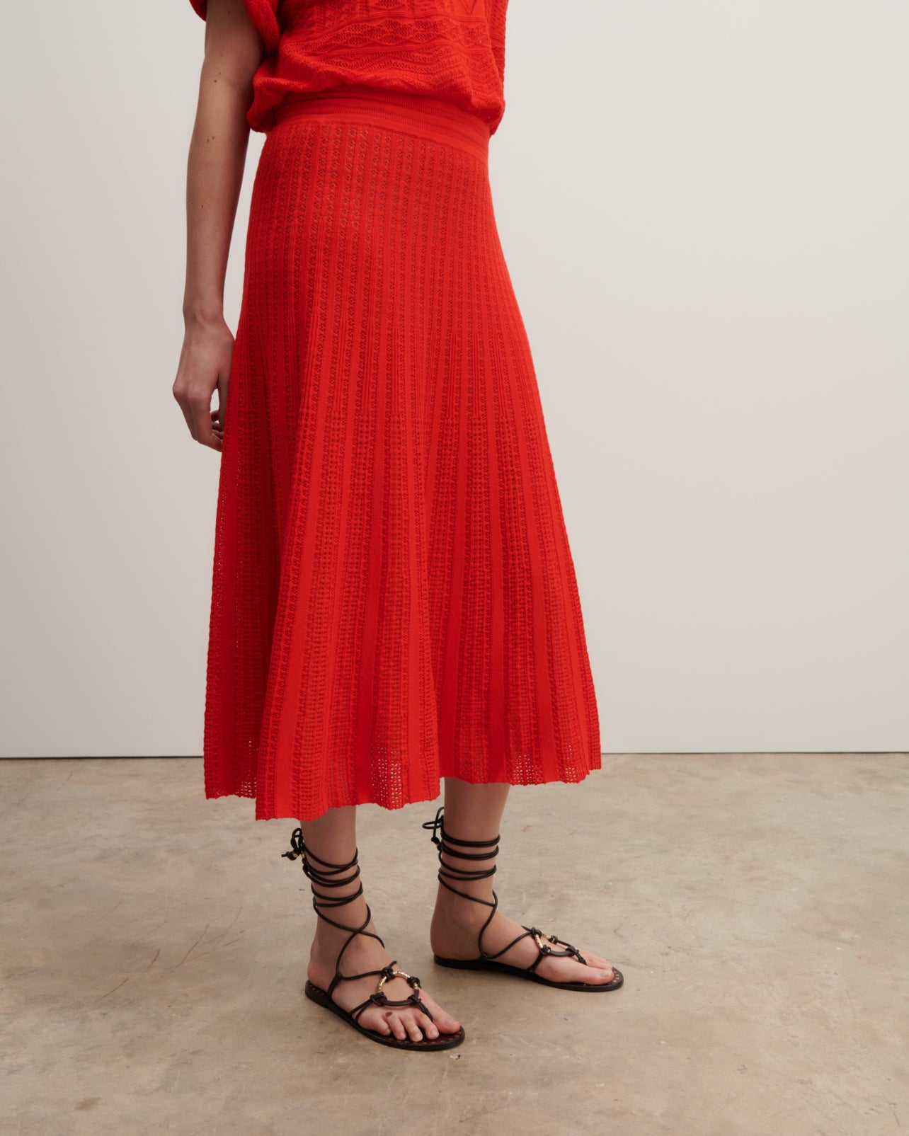 Jupe plissée pointelle-POPPY-85% coton 15% cachemire