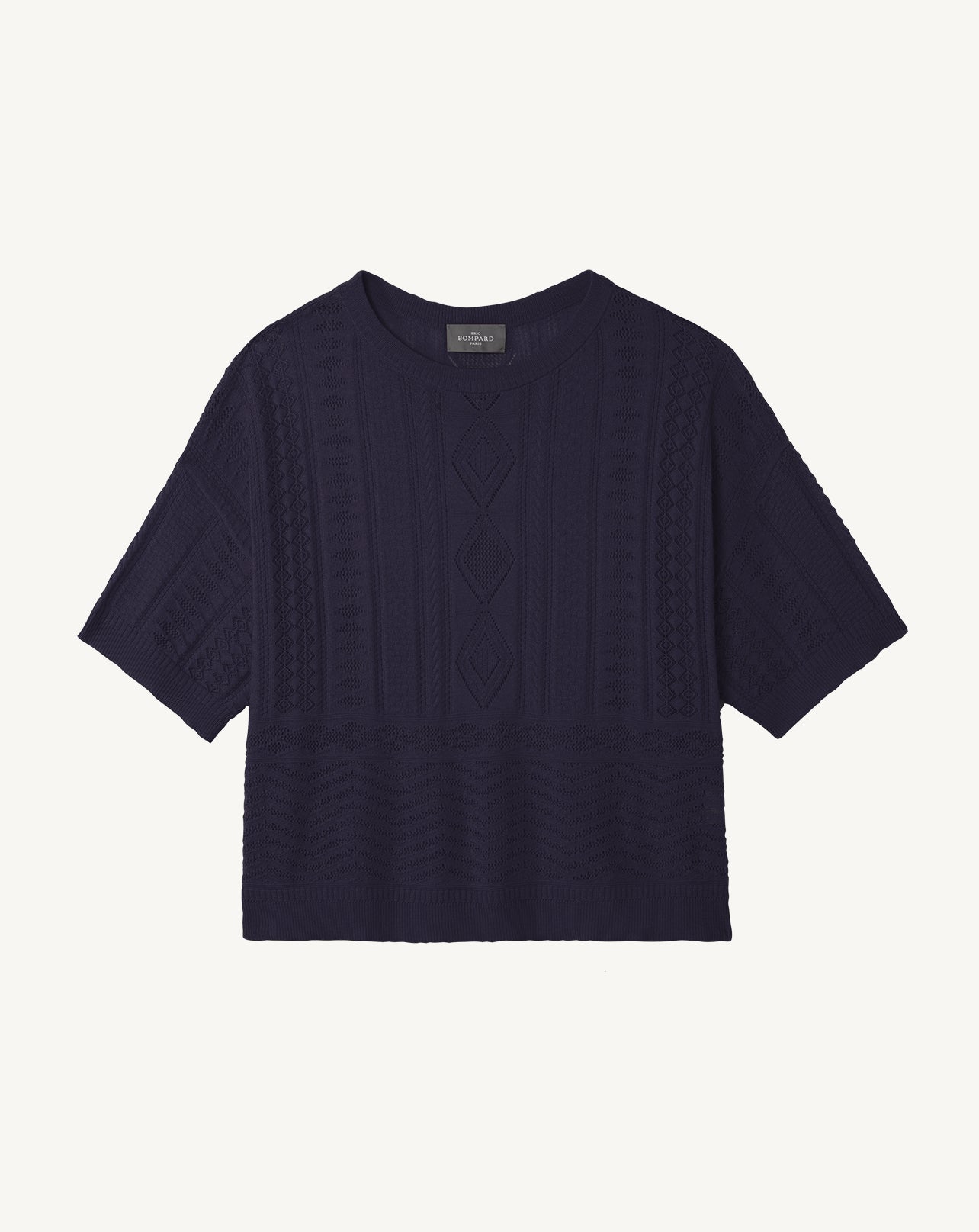 Top oversized pointelle-MARINE-85% coton 15% cachemire