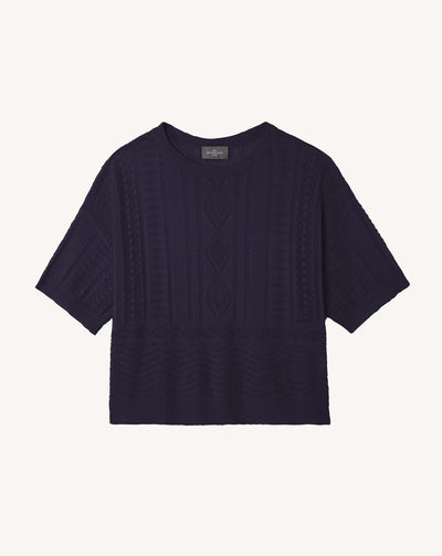 Top oversized pointelle-MARINE-85% coton 15% cachemire