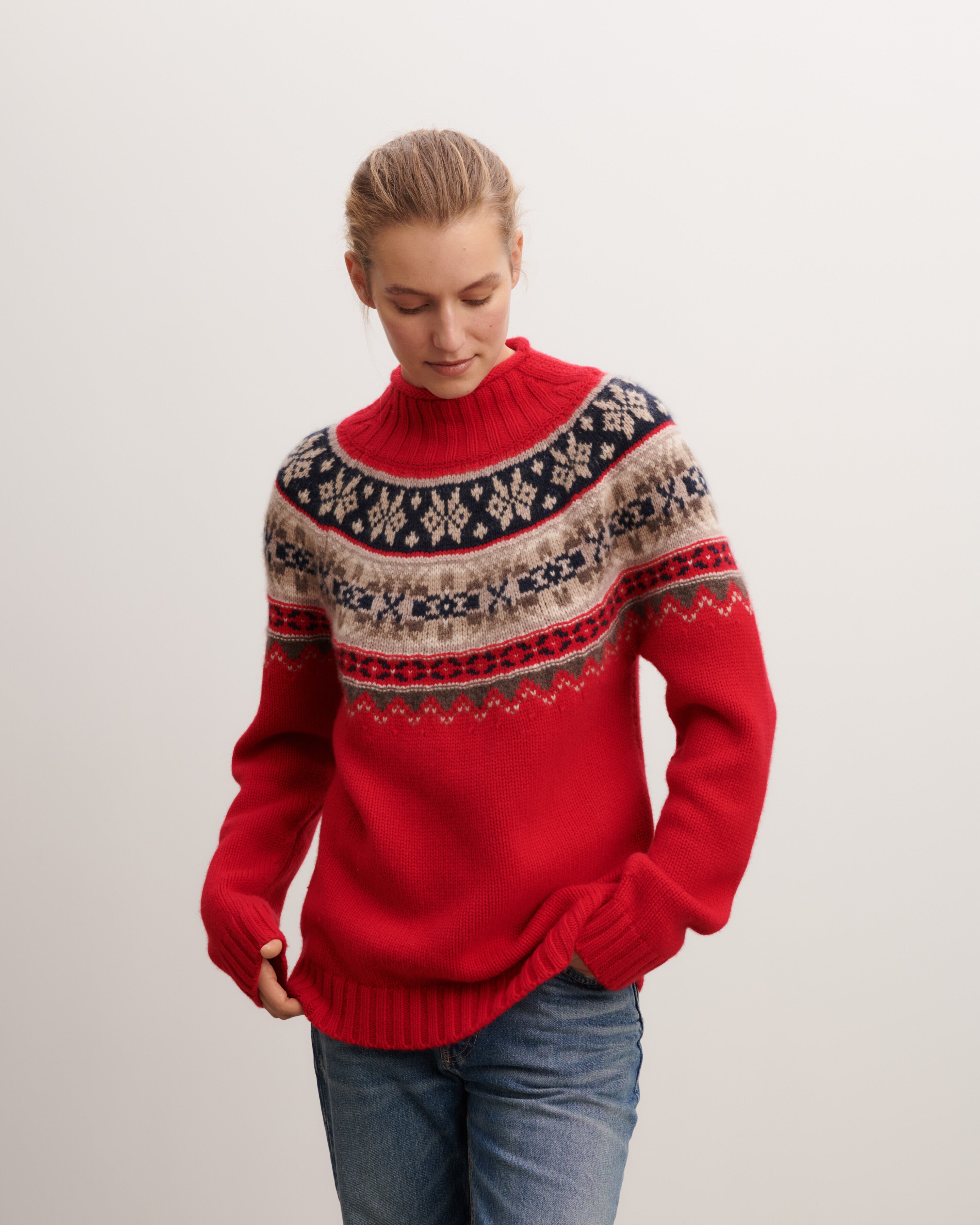 Pull col montant fairisle-POPPY-100% cachemire