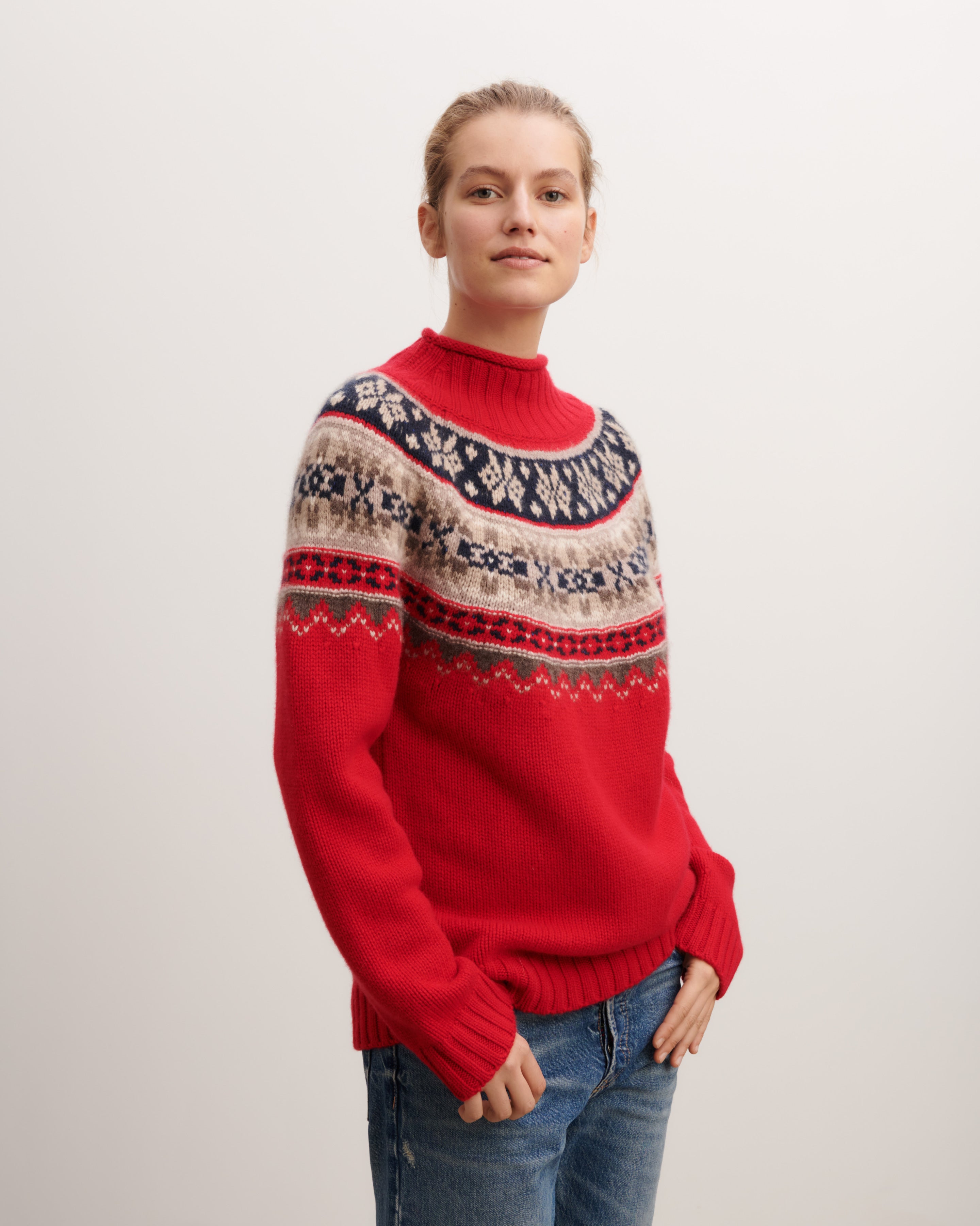 Pull col montant fairisle-POPPY-100% cachemire