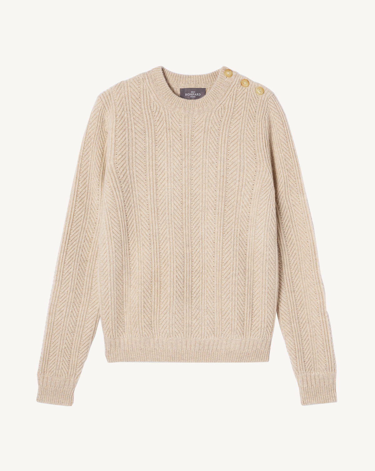 Pull Femme En Cachemire Agnona Avec Poignets En Fourrure Renard – Chevron Taupe, Taille M