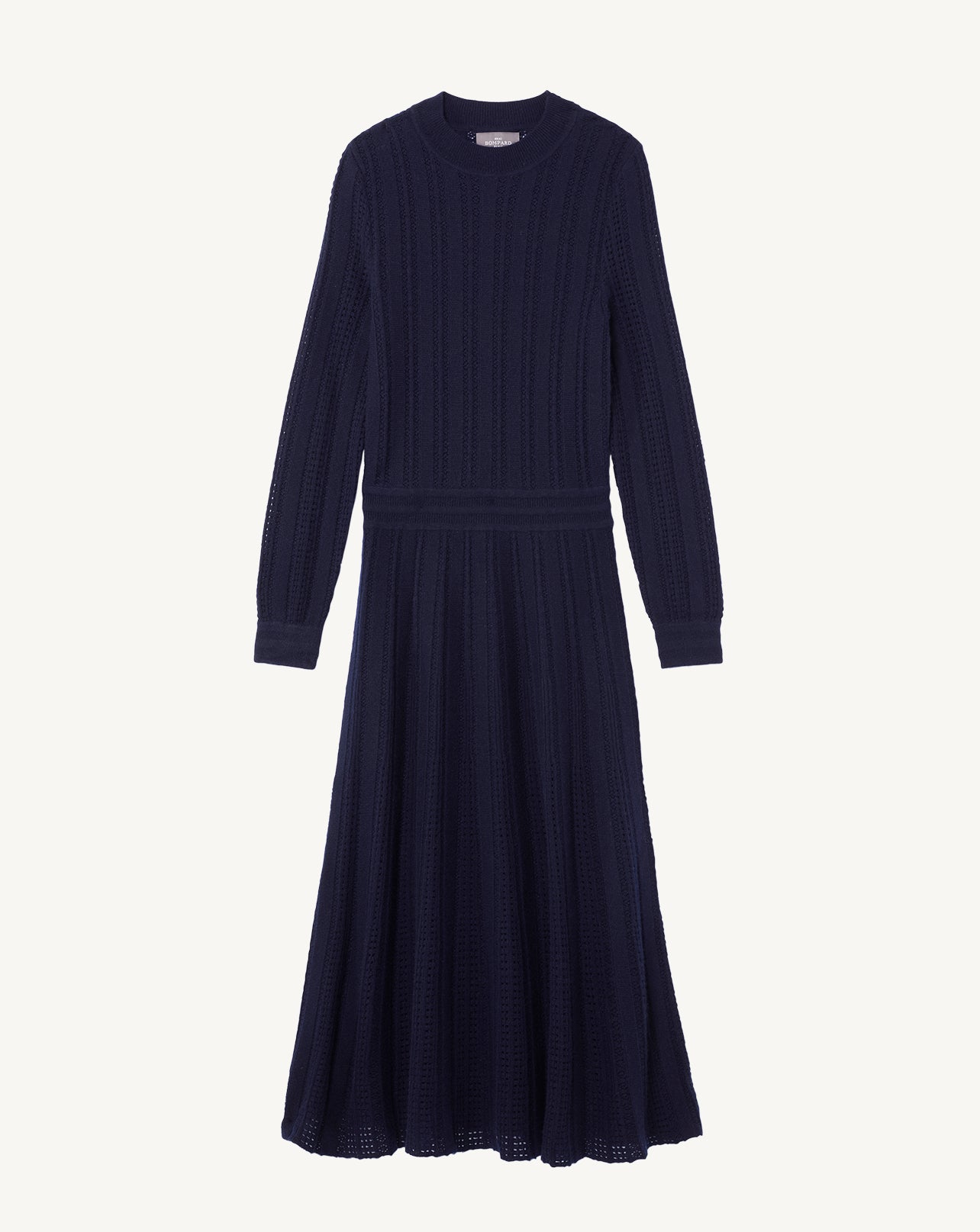 Robe longue pointelle-MARINE-70% cachemire 30% soie