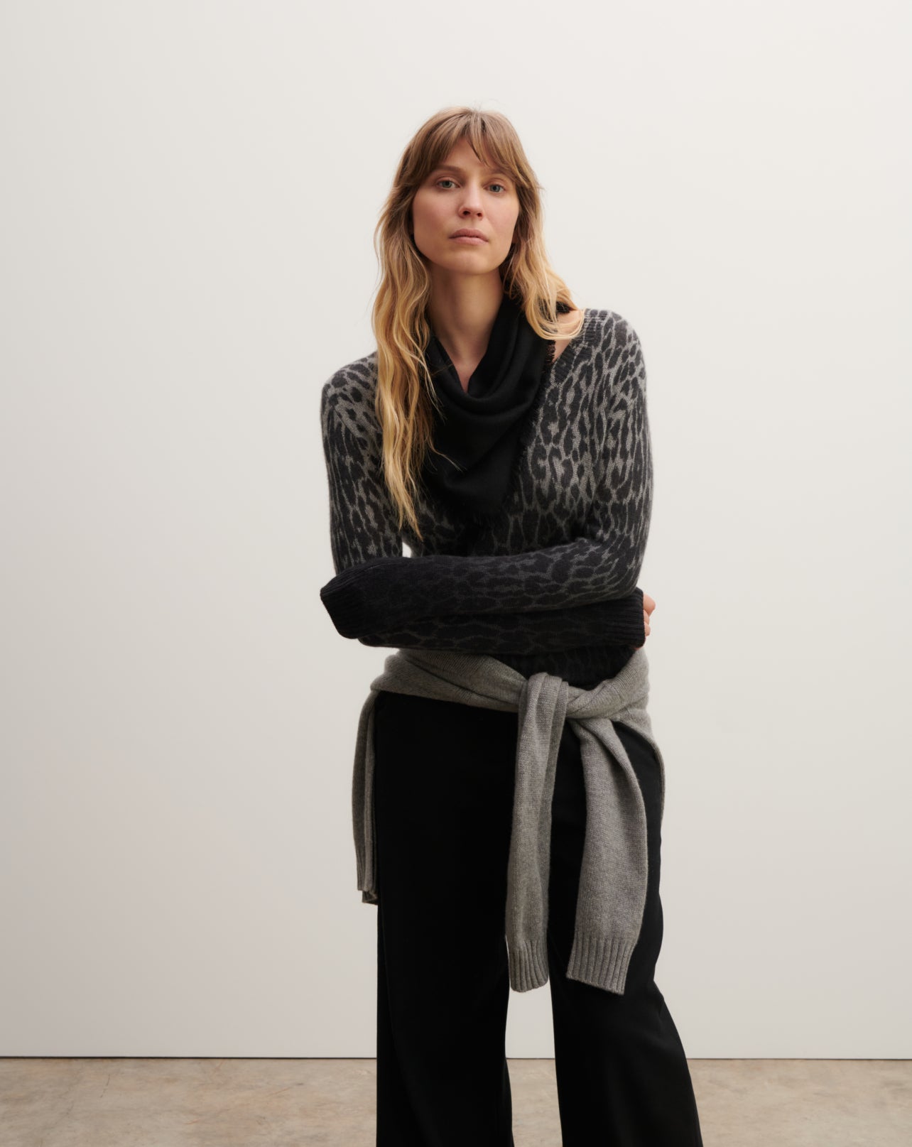 Pull col V imprimé-GRIS METEORITE-100% cachemire