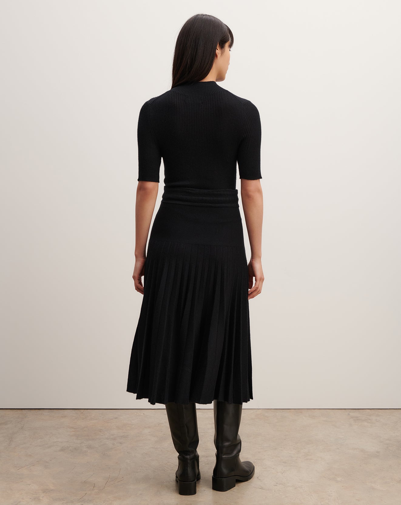 Robe longue plissée-NOIR-70% cachemire 30% soie