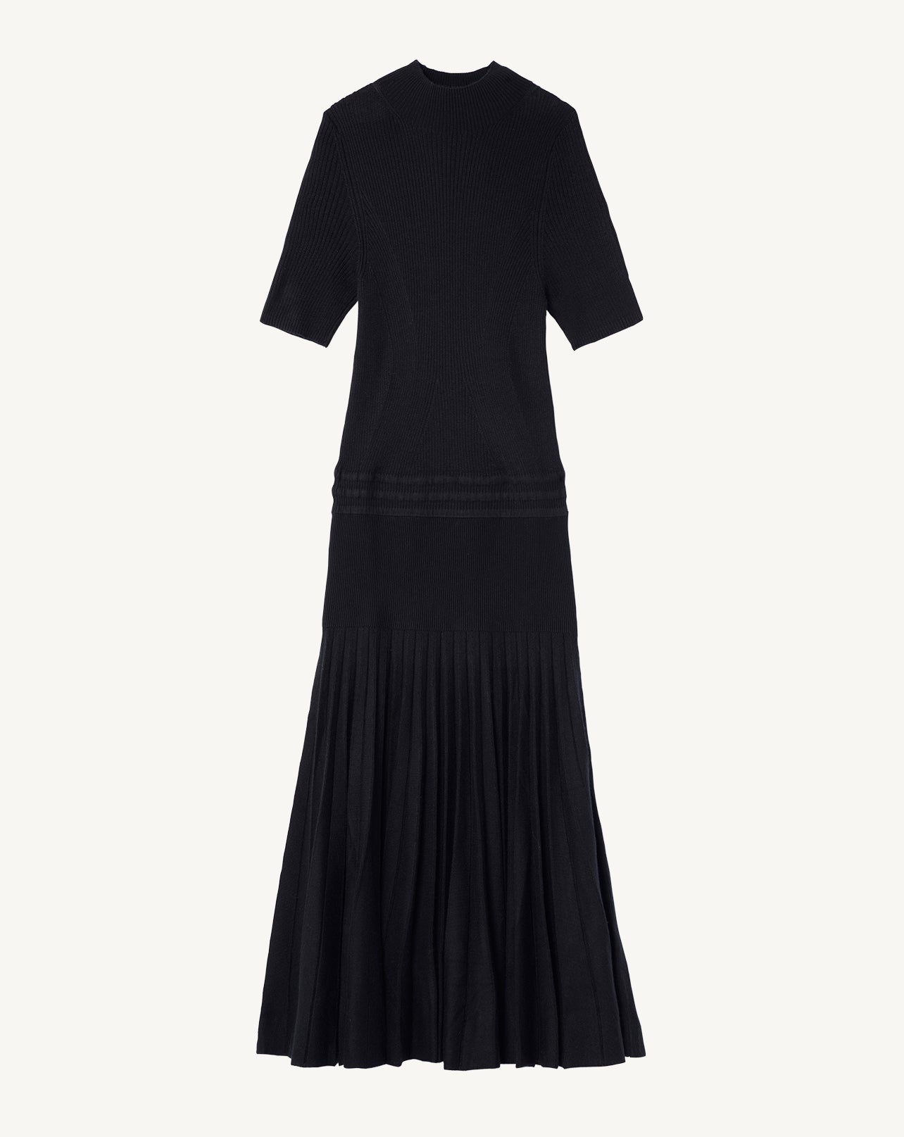 Robe longue plissée-NOIR-70% cachemire 30% soie