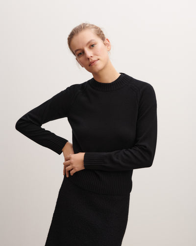 Pull col rond ajusté-NOIR-70% cachemire 30% soie