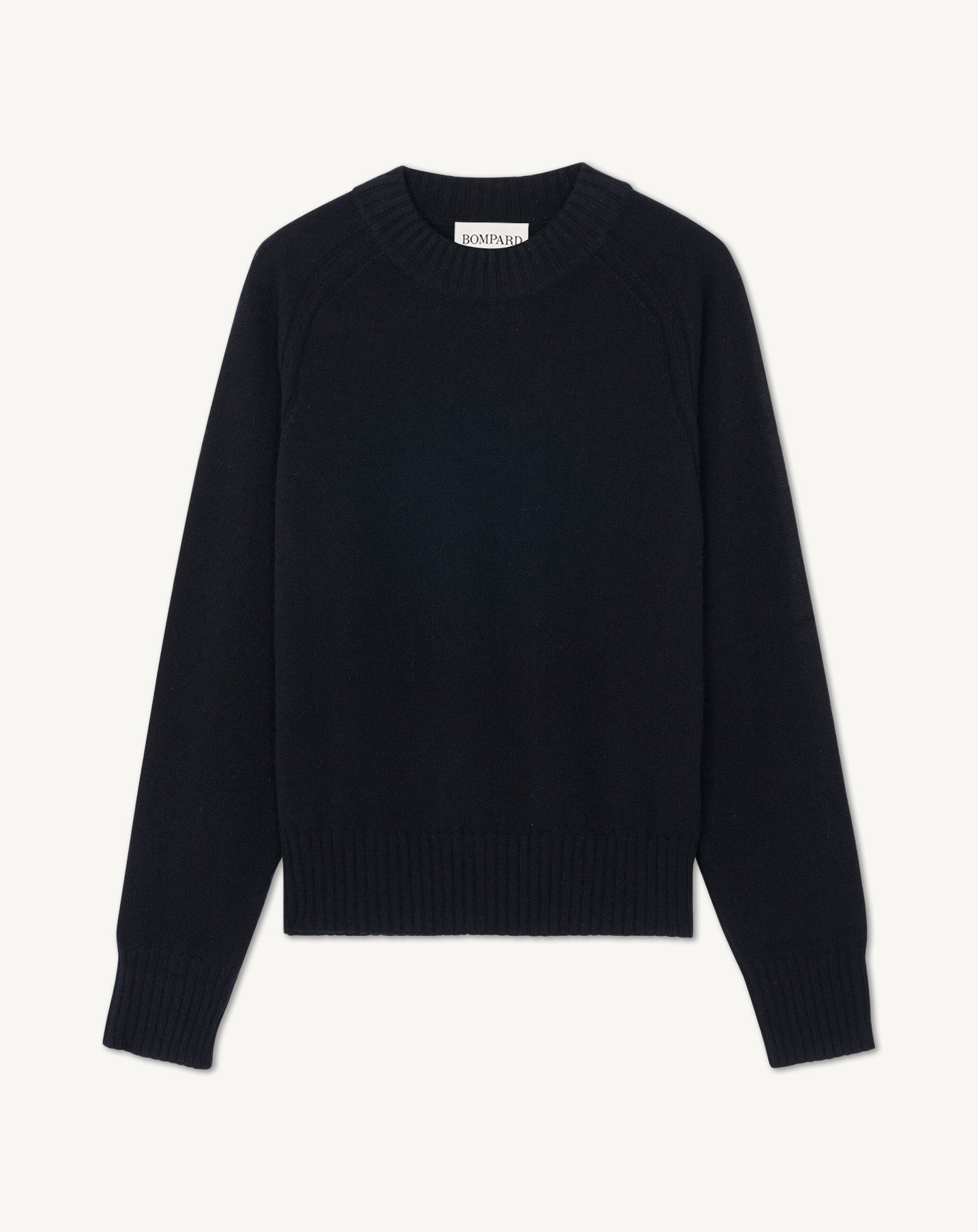 Pull col rond ajusté-NOIR-70% cachemire 30% soie