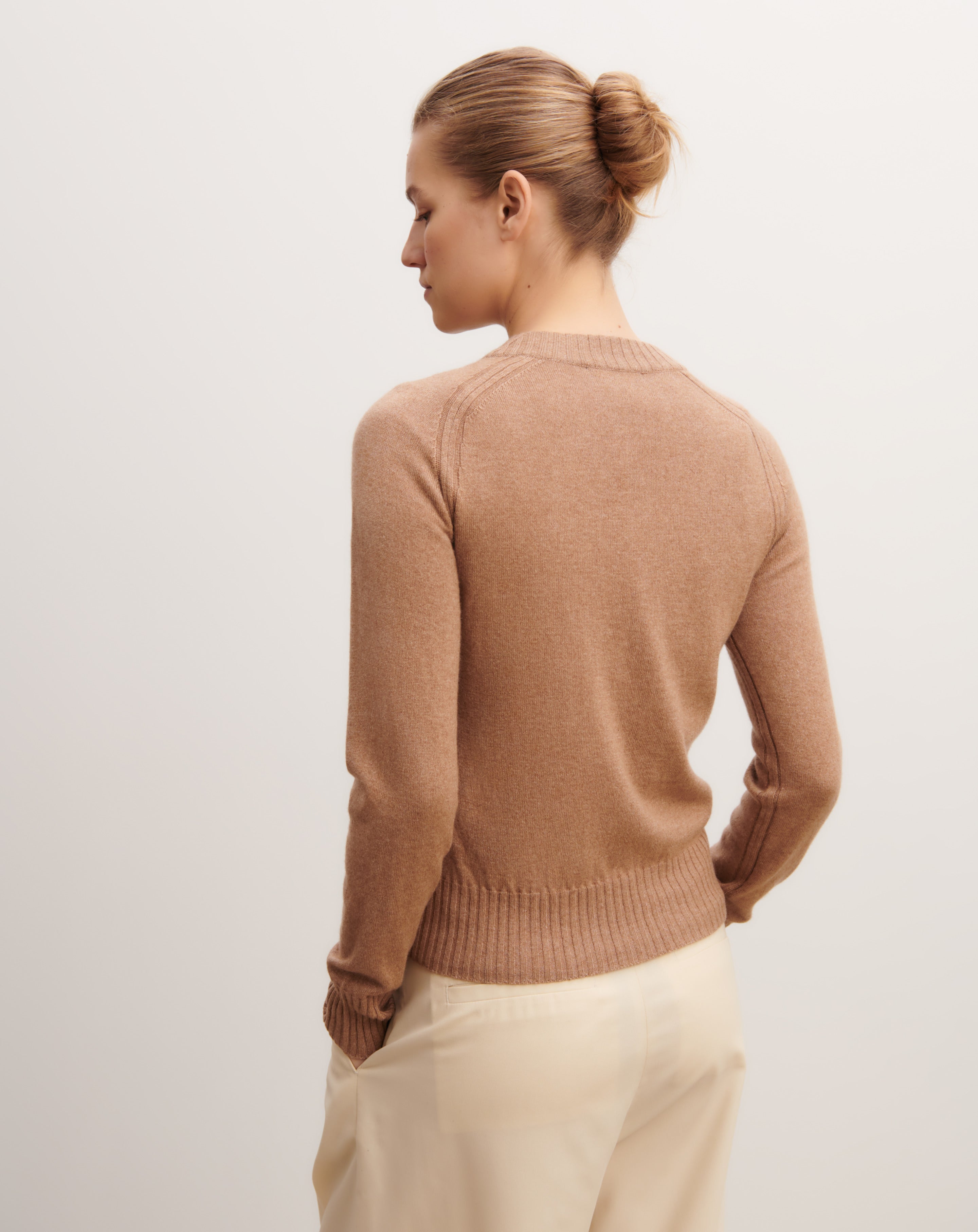 Pull col rond ajusté-CARAMEL-70% cachemire 30% soie