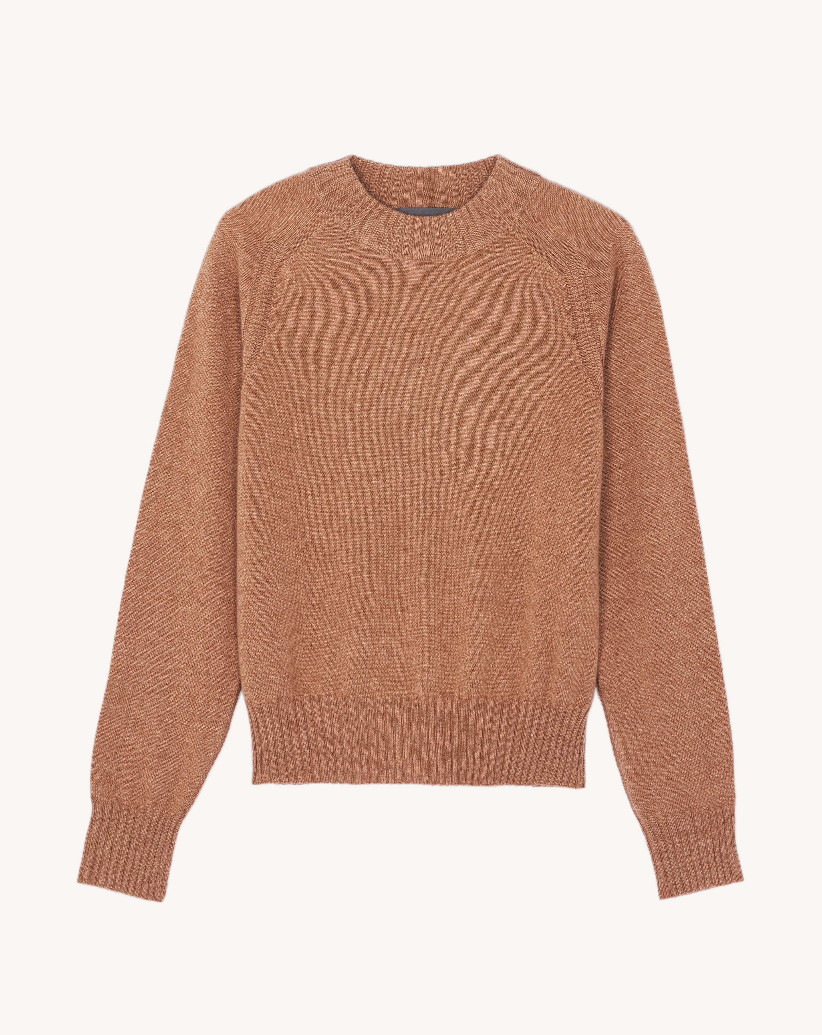Pull col rond ajusté-CARAMEL-70% cachemire 30% soie