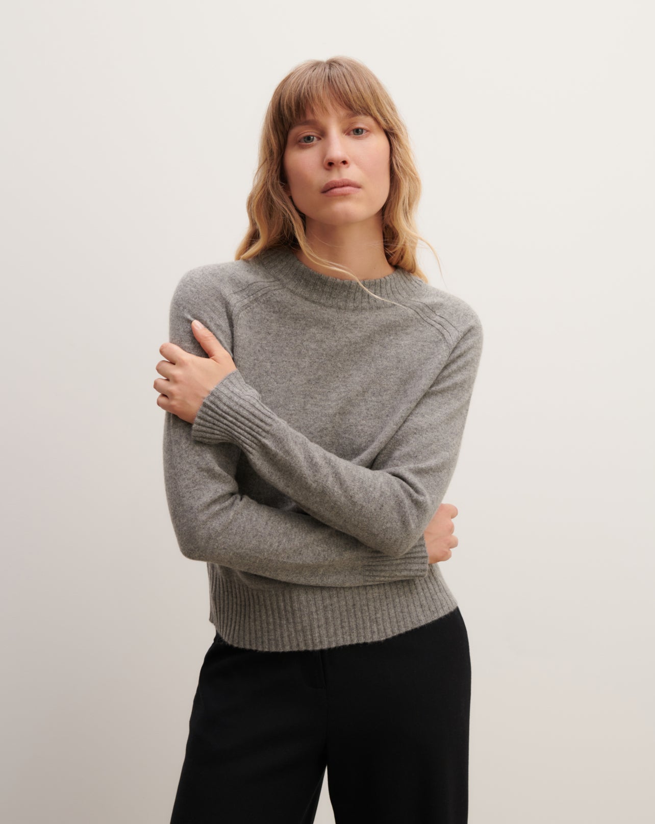Pull col rond ajusté-GRIS METEORITE-70% cachemire 30% soie