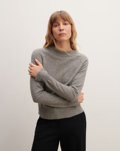 Pull col rond ajusté-GRIS METEORITE-70% cachemire 30% soie