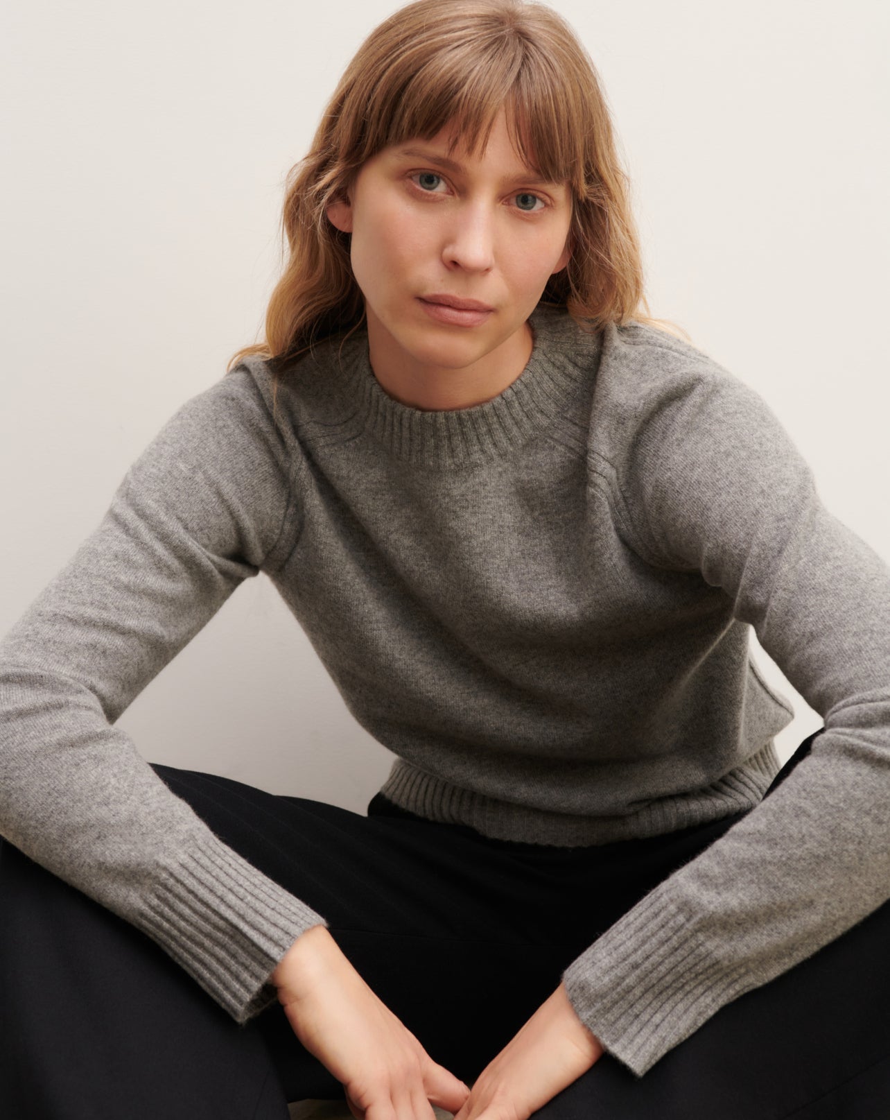 Pull col rond ajusté-GRIS METEORITE-70% cachemire 30% soie
