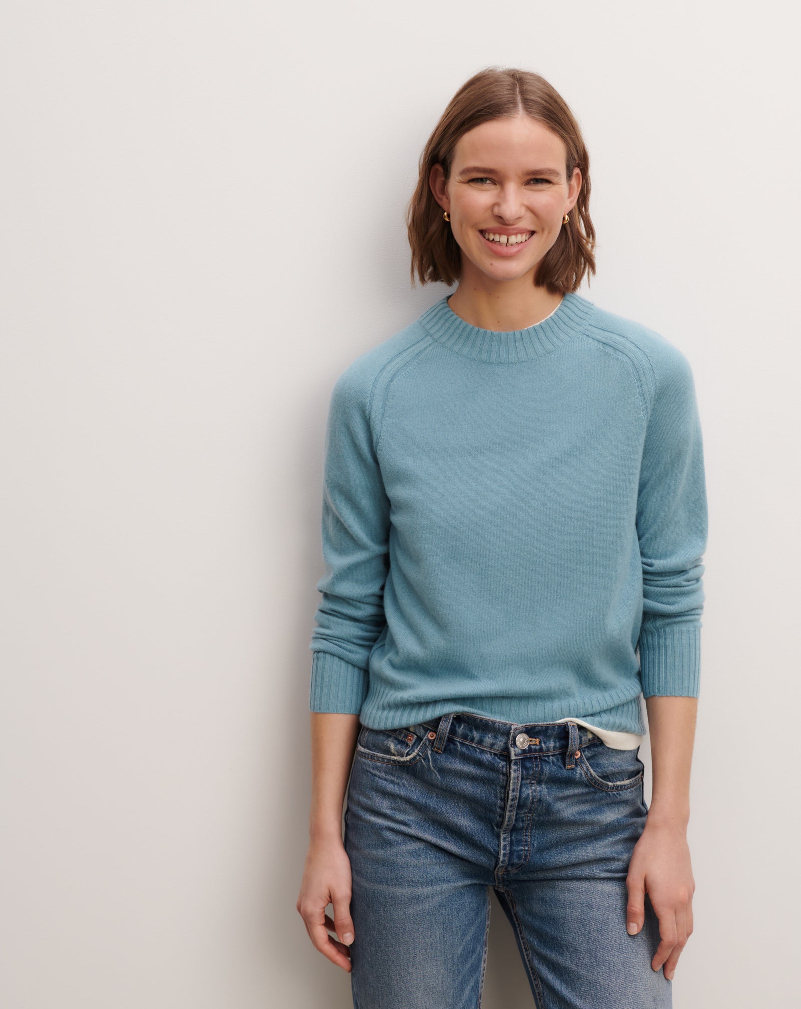 Pull col rond ajusté-BLEU HERON-70% cachemire 30% soie