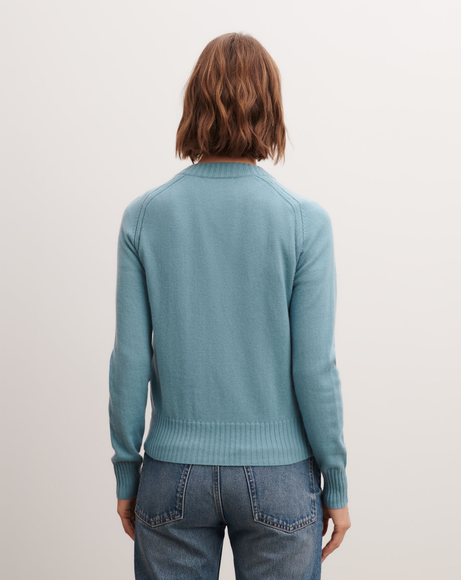 Pull col rond ajusté-BLEU HERON-70% cachemire 30% soie