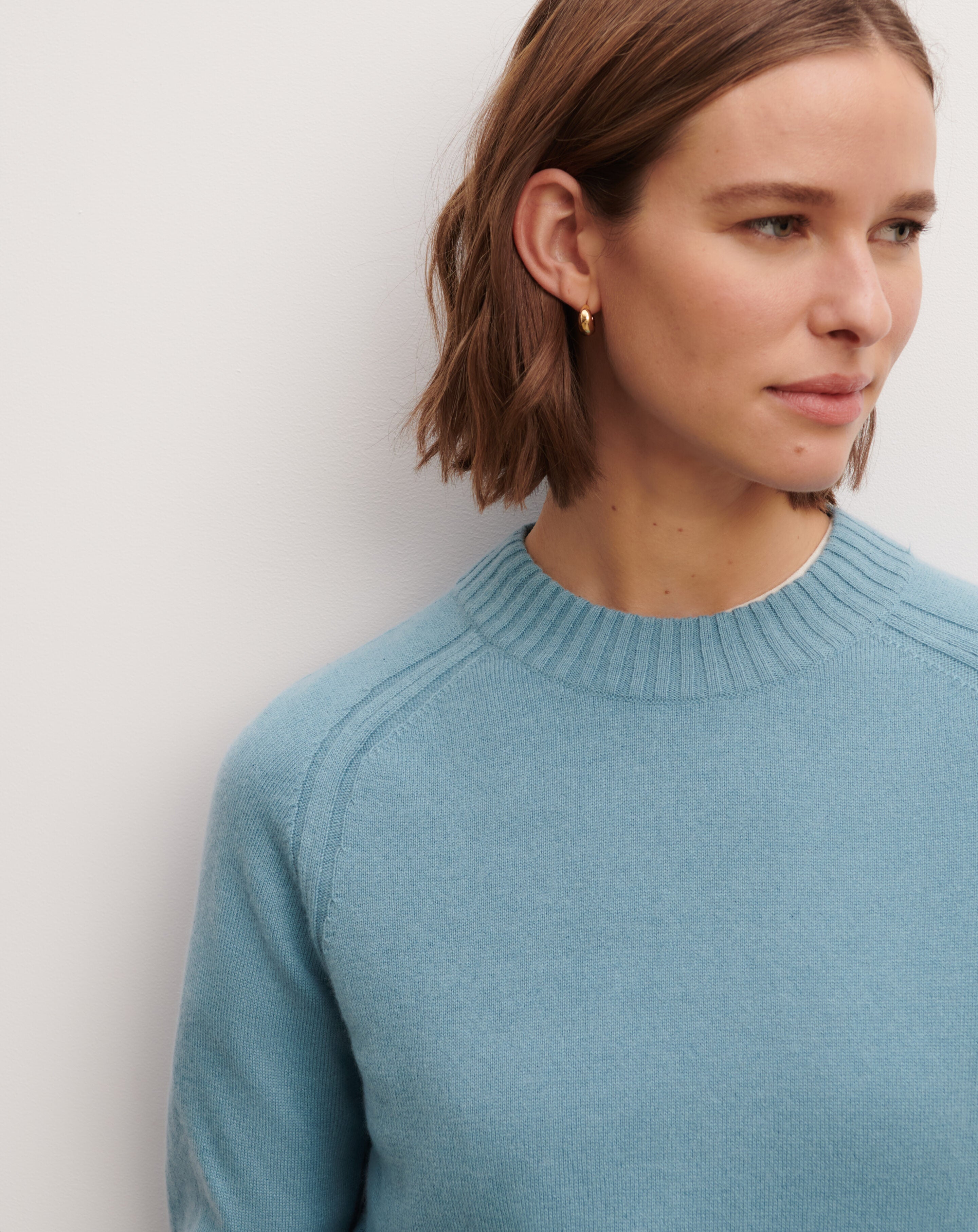 Pull col rond ajusté-BLEU HERON-70% cachemire 30% soie