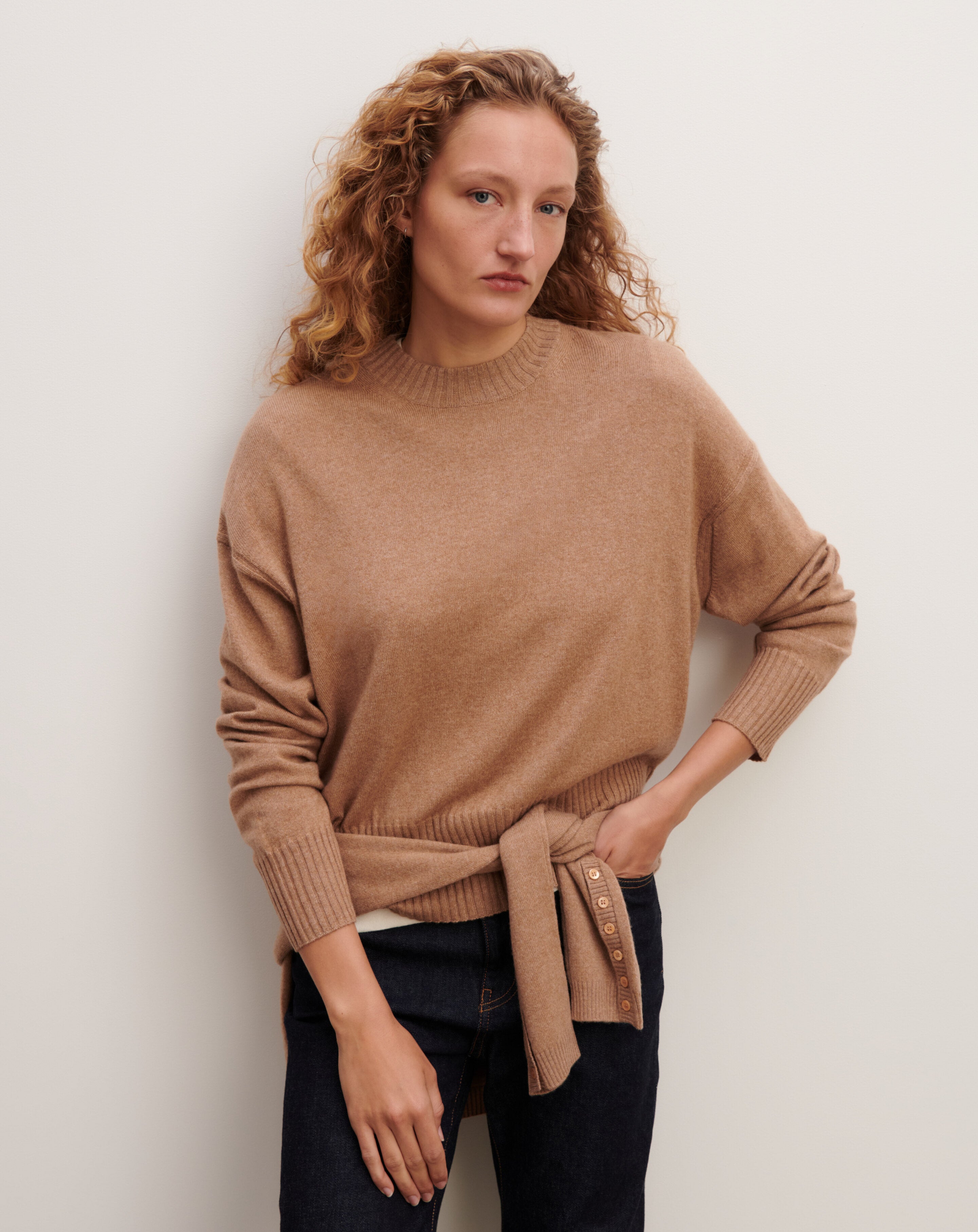 Pull col rond oversized-CARAMEL-70% cachemire 30% soie