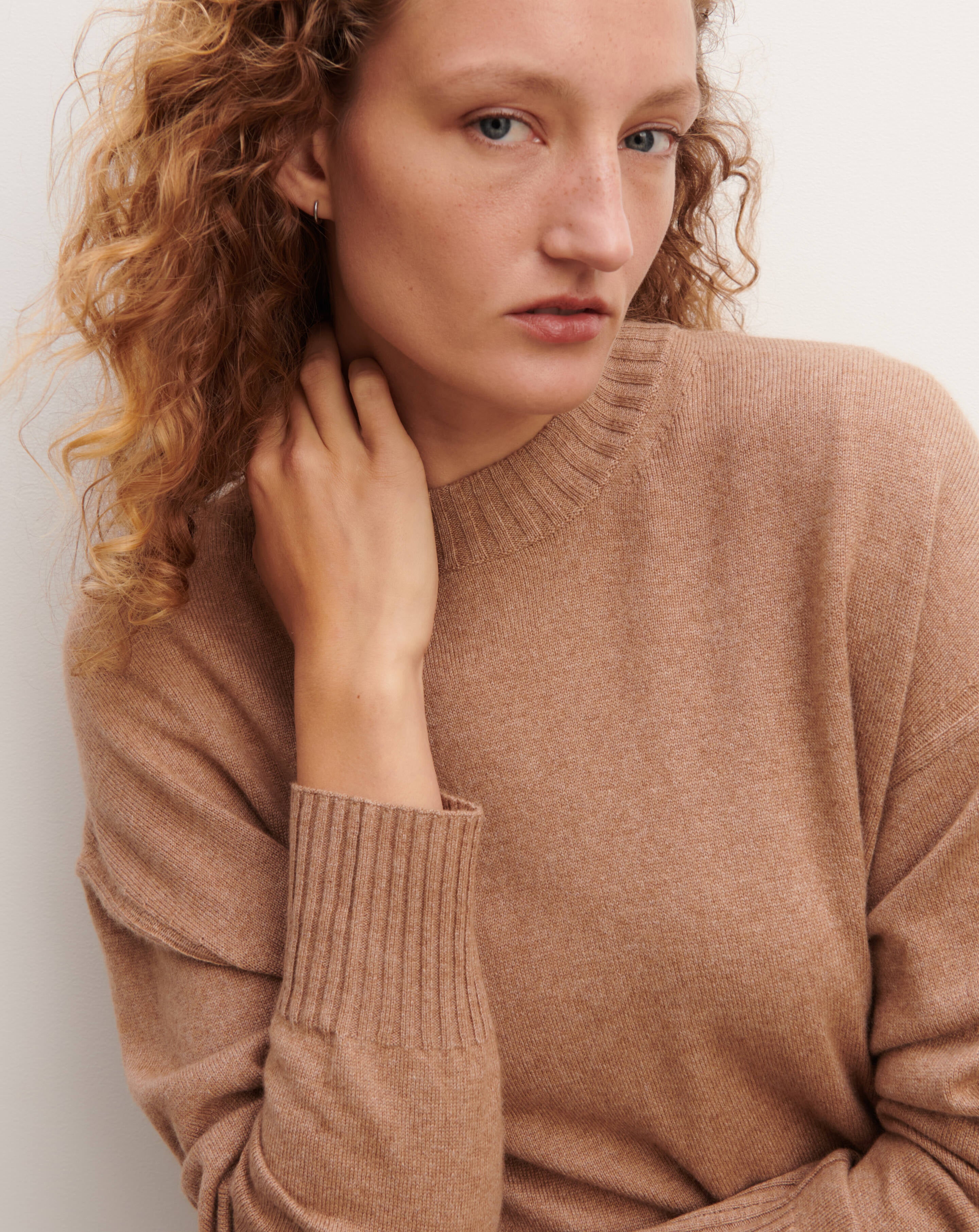 Pull col rond oversized-CARAMEL-70% cachemire 30% soie