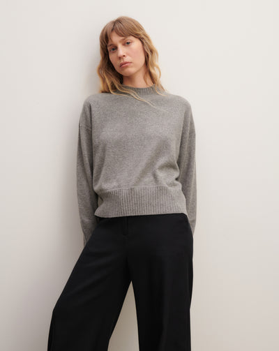 Pull col rond oversized-GRIS METEORITE-70% cachemire 30% soie