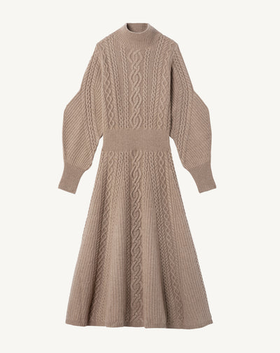 Robe ajustée à torsades-GREIGE-100% cachemire