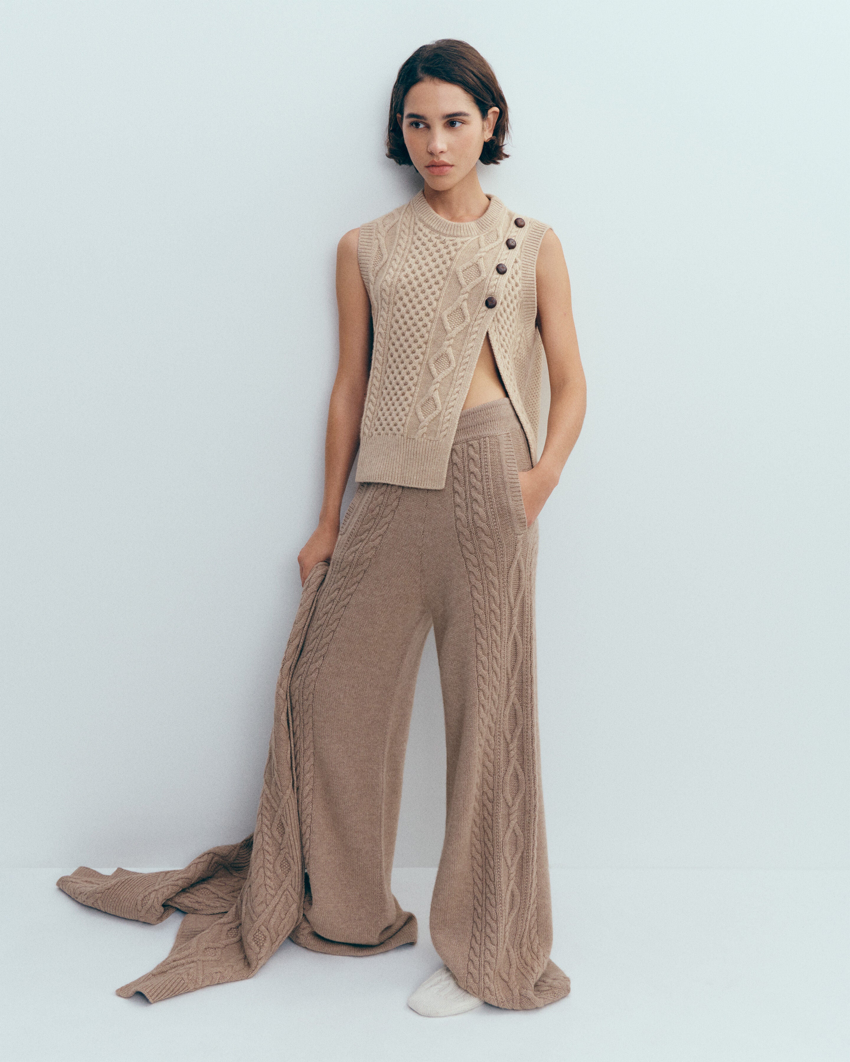 Pull col rond sans manches-GALET-100% cachemire