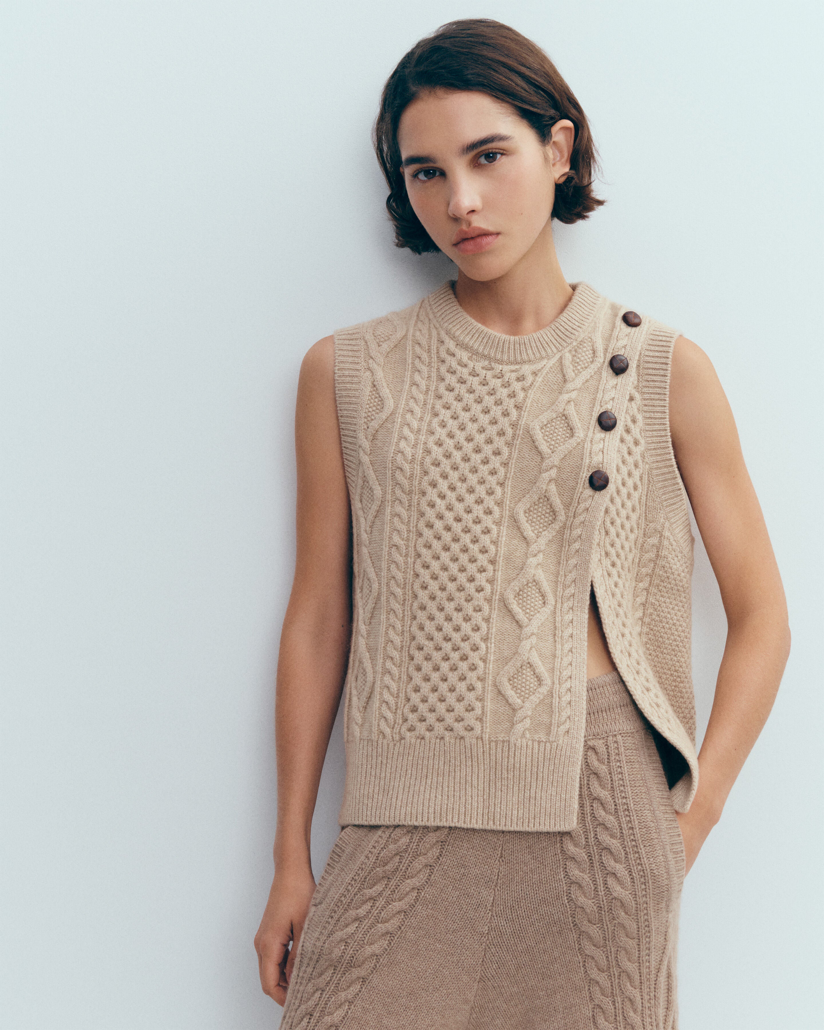 Pull col rond sans manches-GALET-100% cachemire