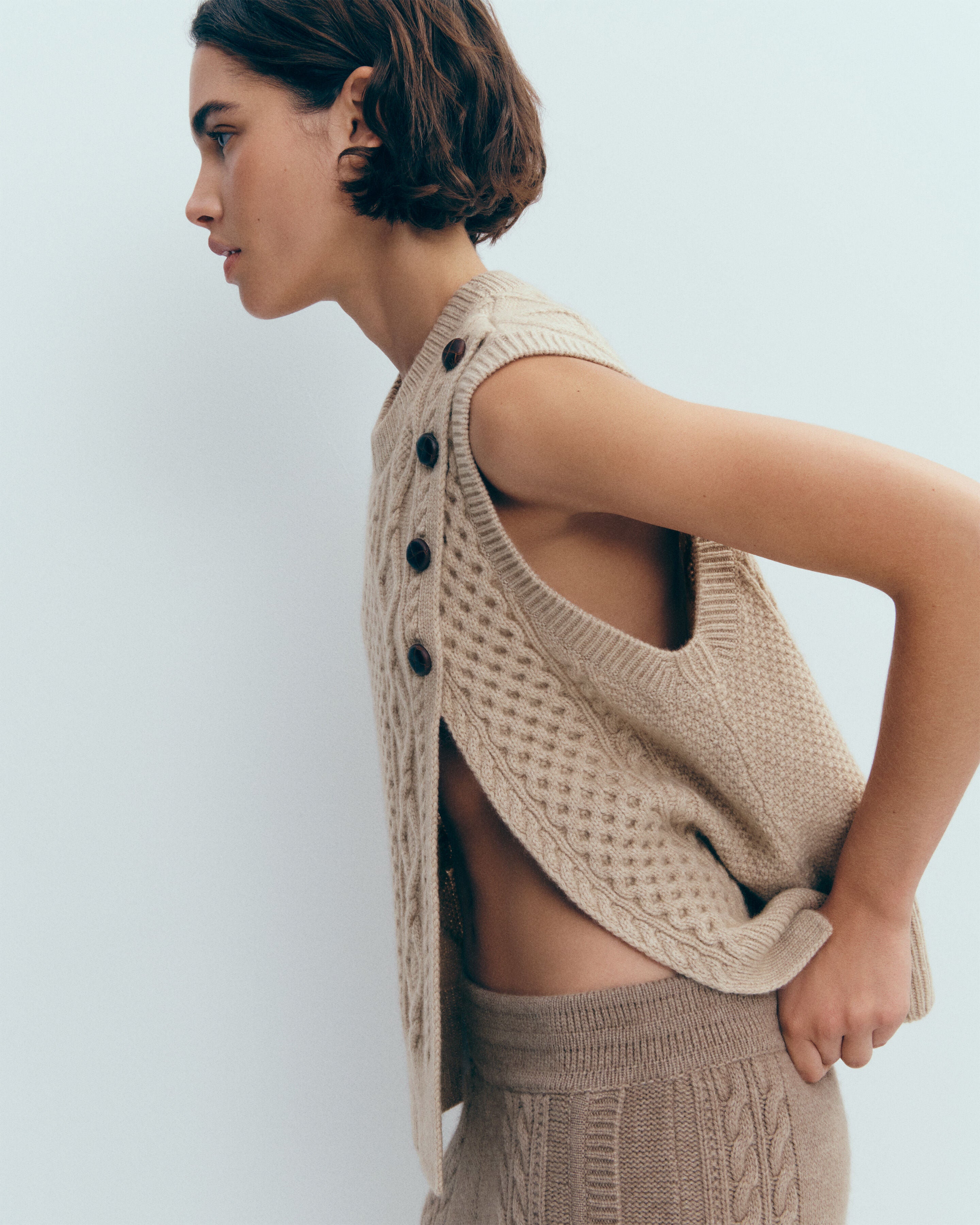 Pull col rond sans manches-GALET-100% cachemire