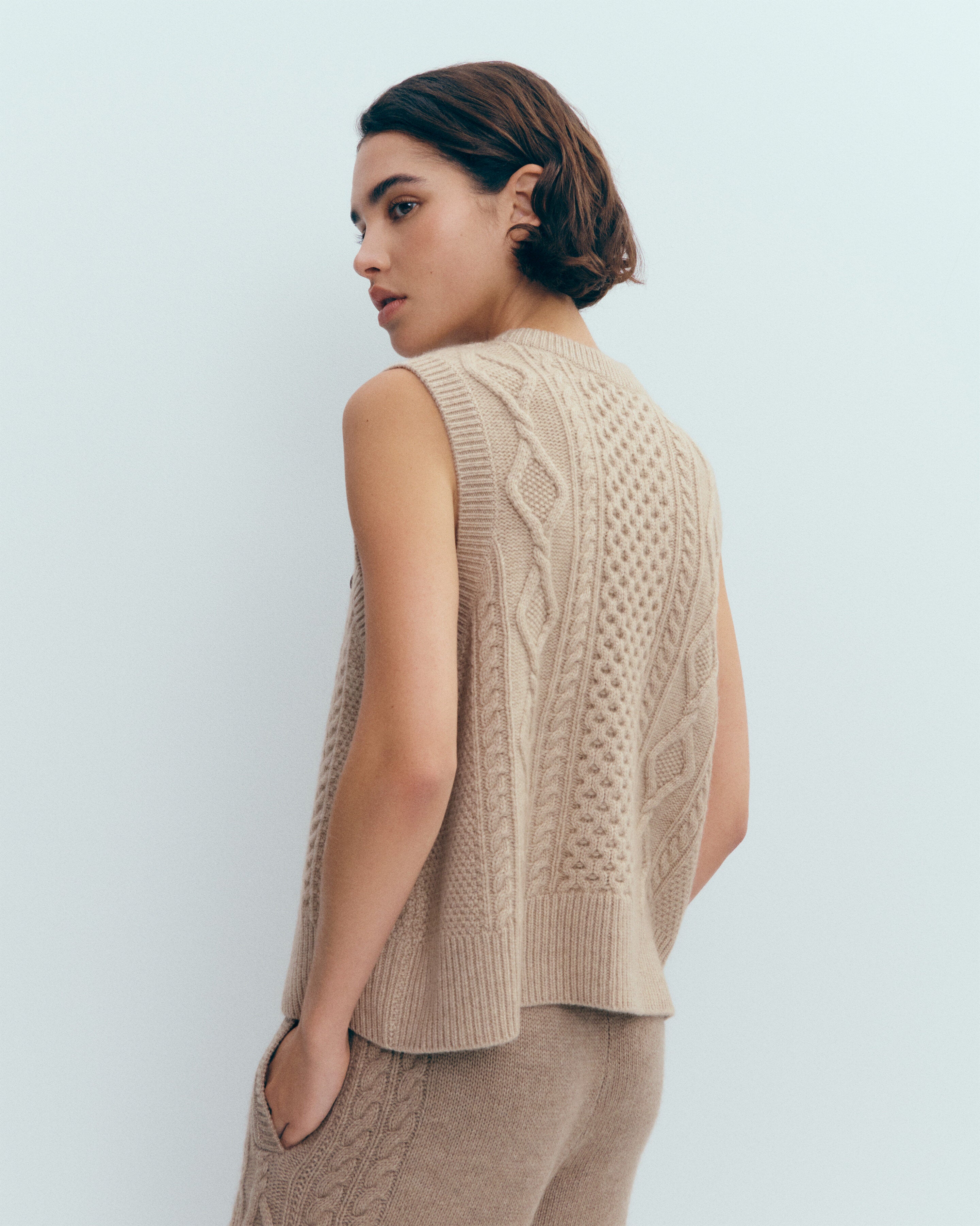 Pull col rond sans manches-GALET-100% cachemire