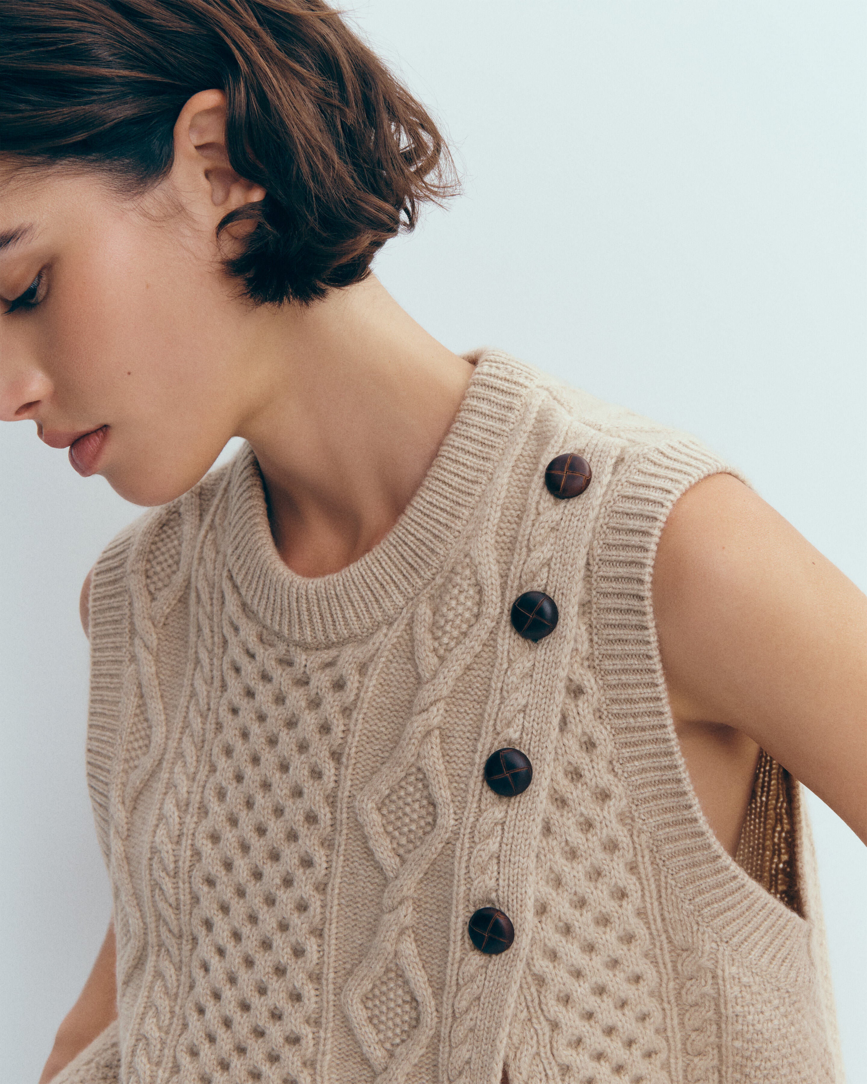 Pull col rond sans manches-GALET-100% cachemire