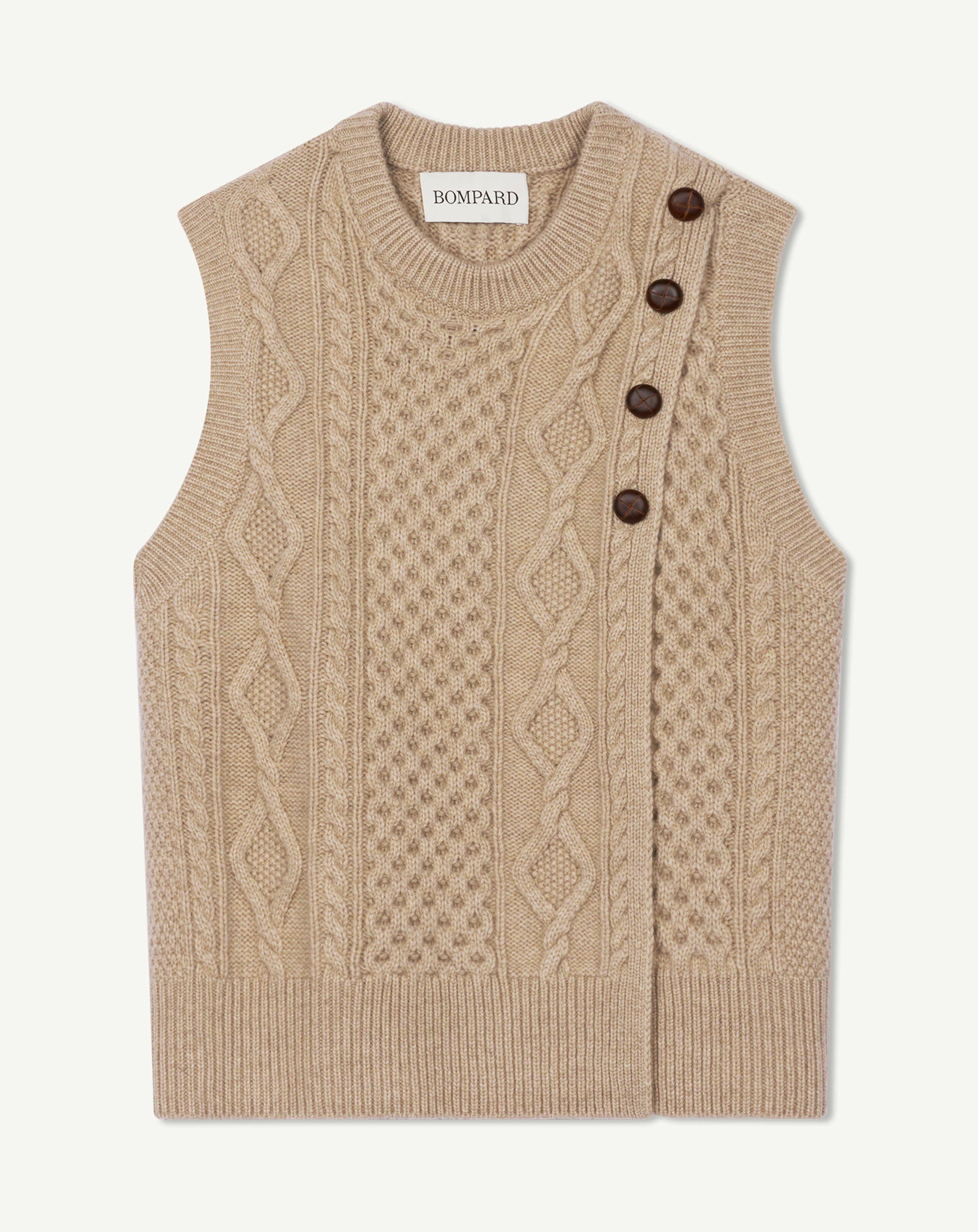 Pull col rond sans manches en Cachemire Femme galet Eric Bompard