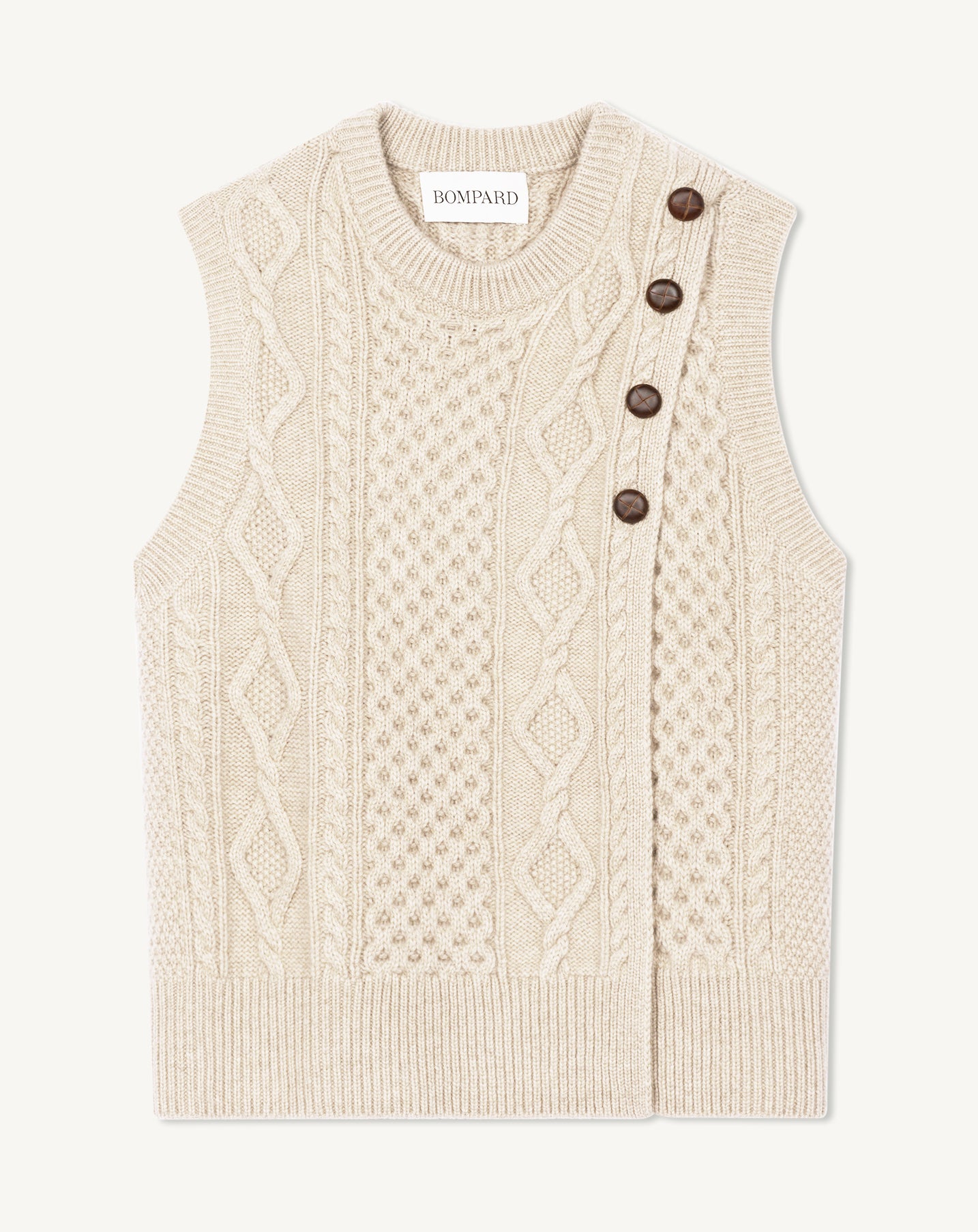 Pull col rond sans manches-ECRU-100% cachemire