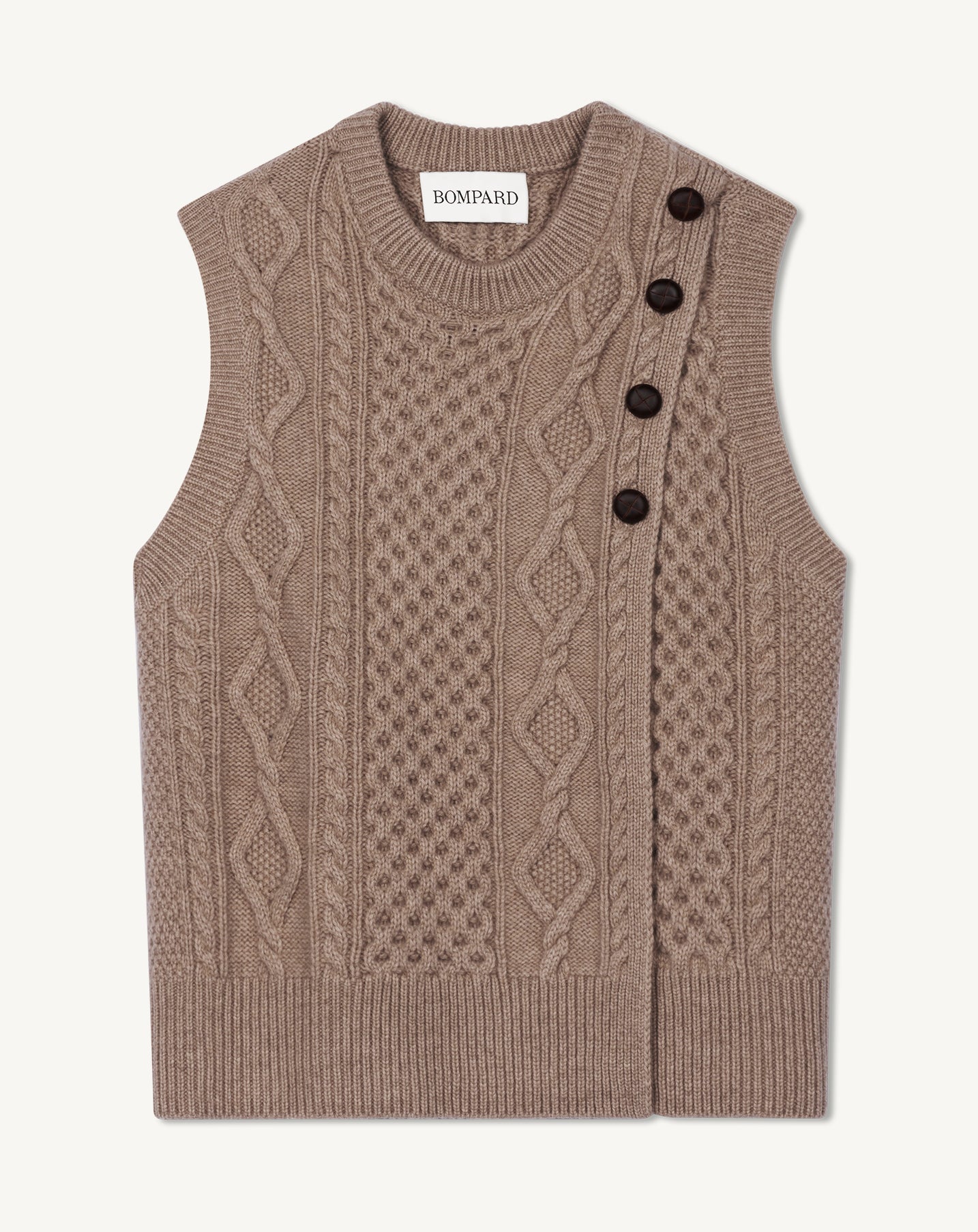 Pull col rond sans manches-BEIGE-100% cachemire