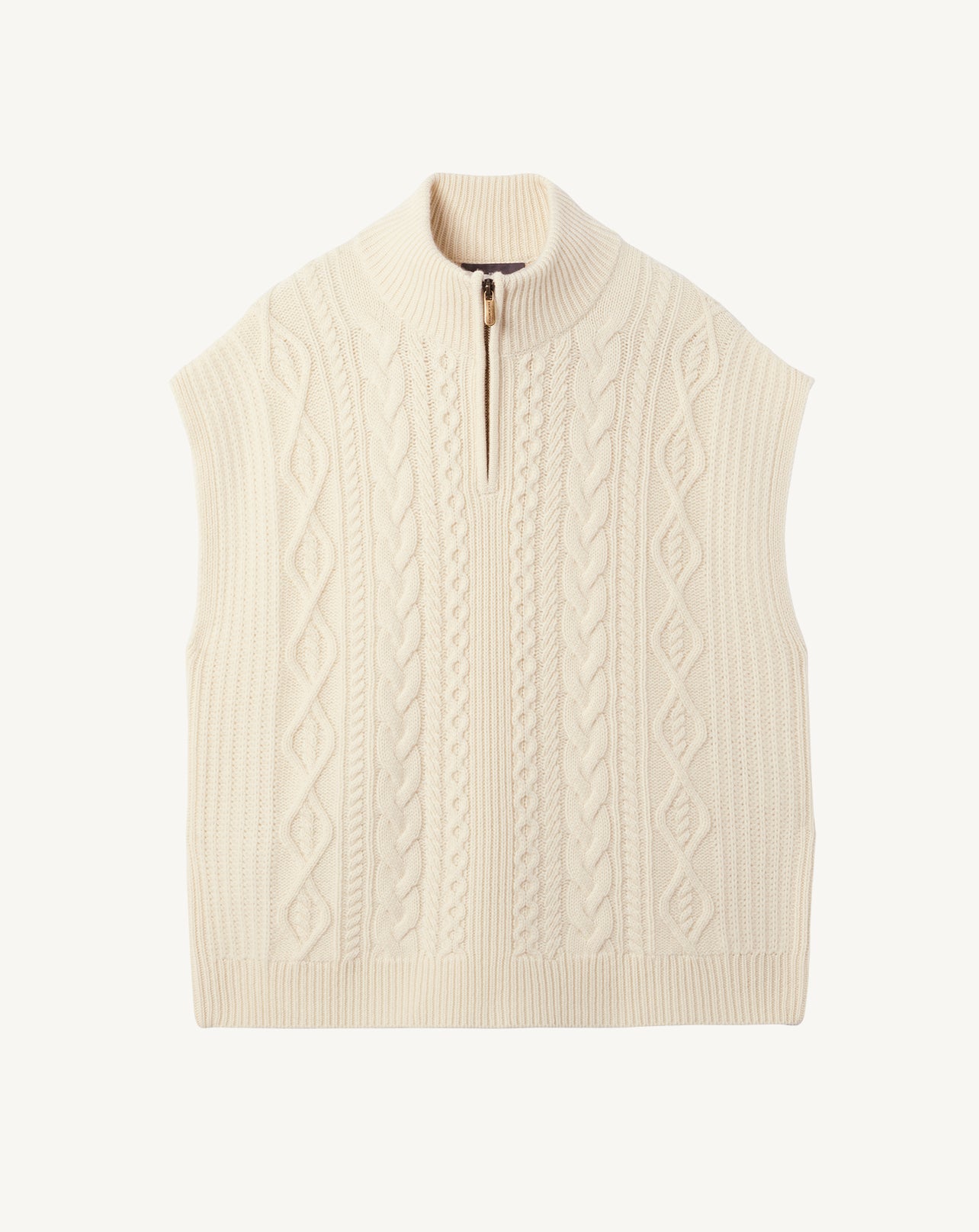 Col camionneur sans manches-ECRU-100% cachemire