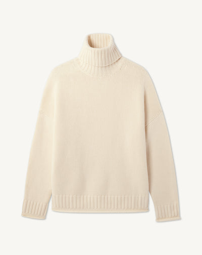 Pull col roulé oversized-ECRU-100% cachemire