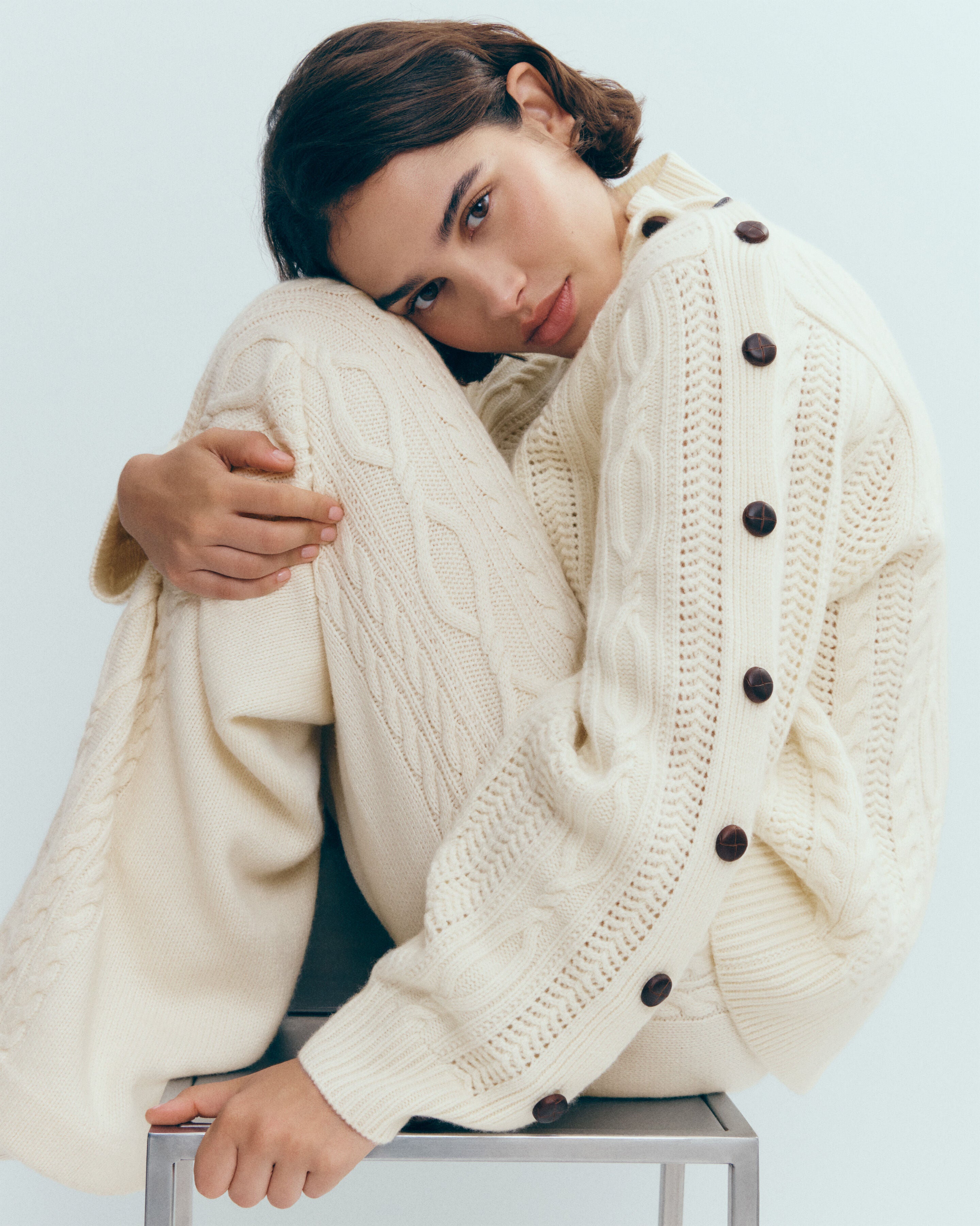 Col montant à torsades-ECRU-100% cachemire