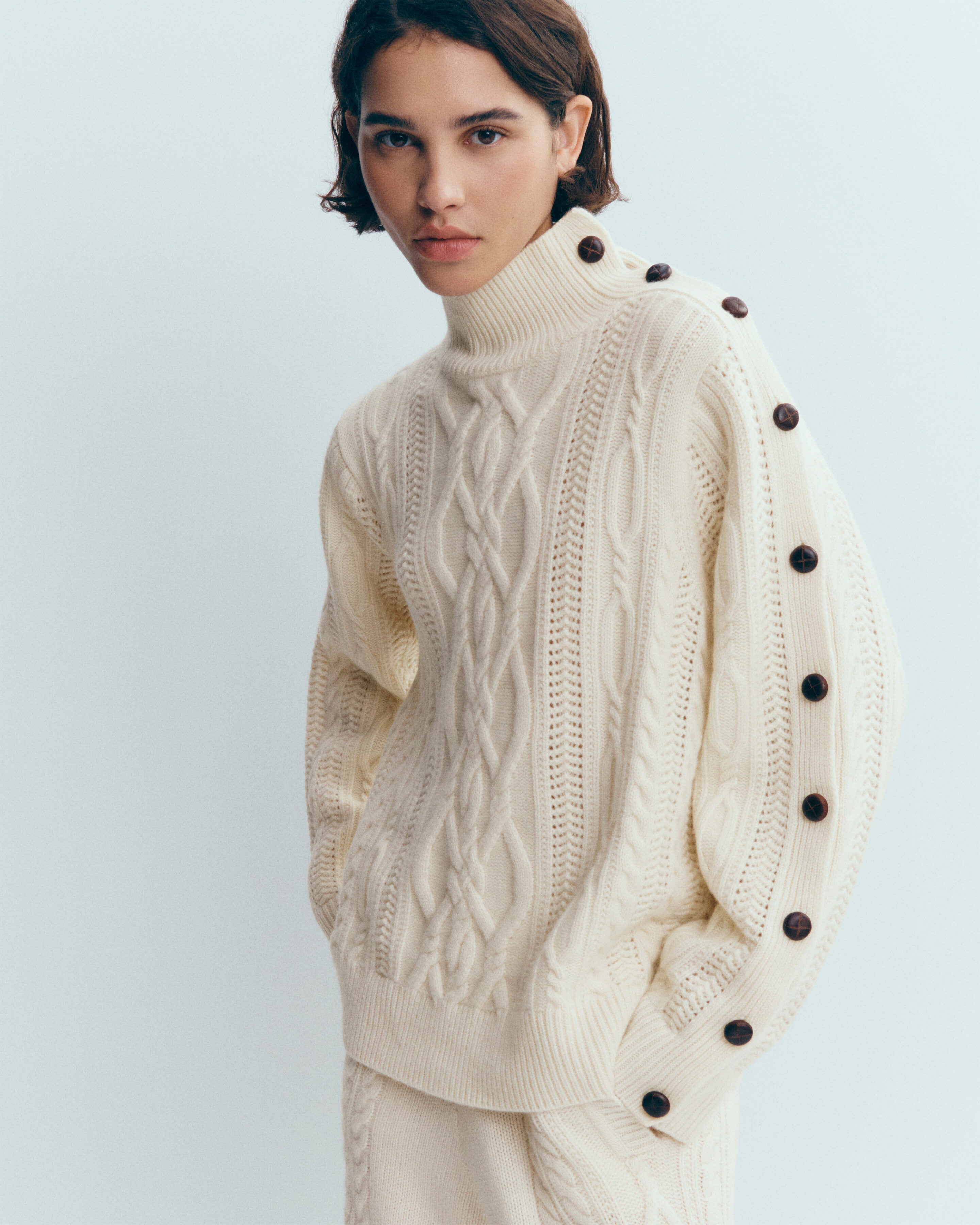 Col montant à torsades-ECRU-100% cachemire