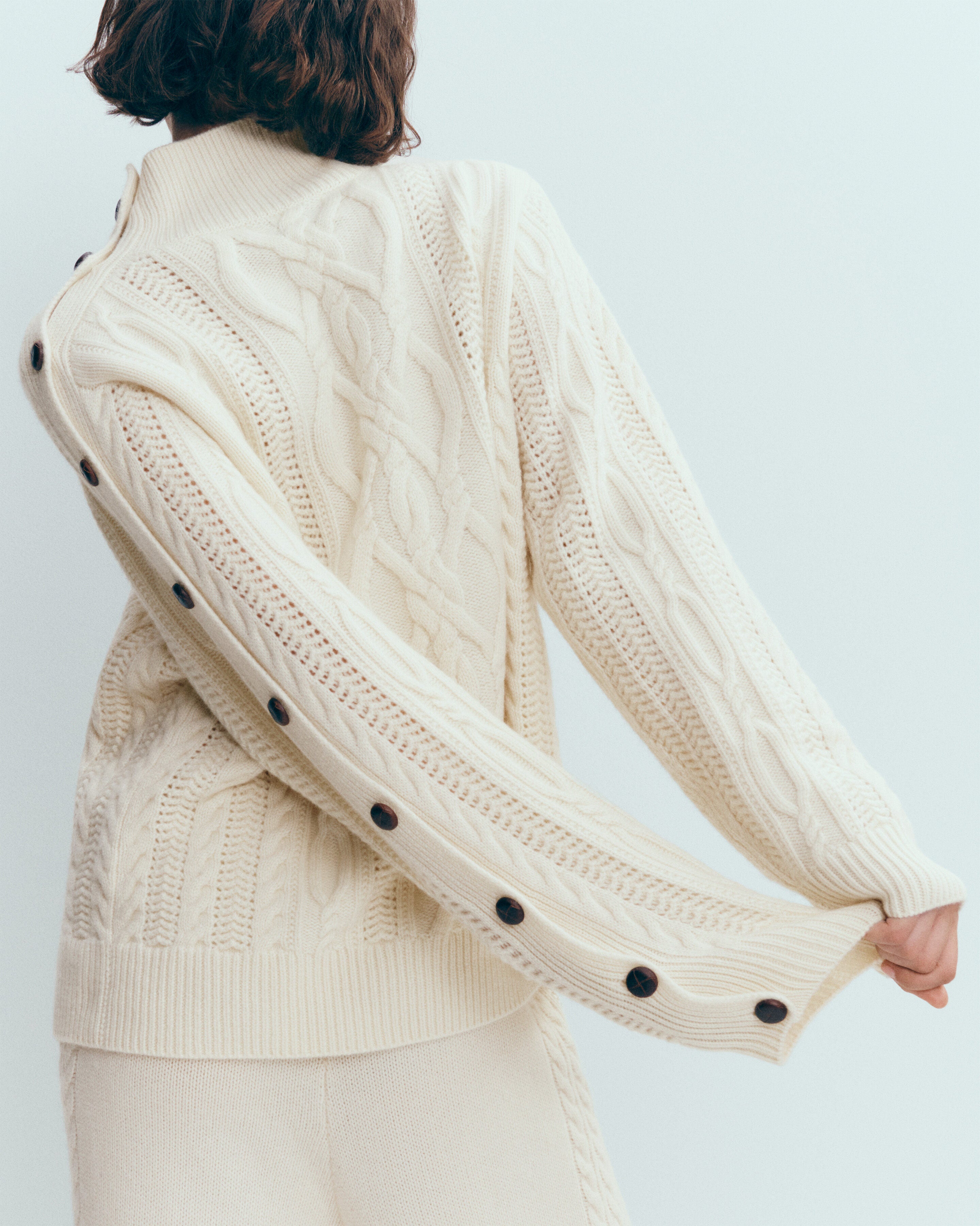 Col montant à torsades-ECRU-100% cachemire