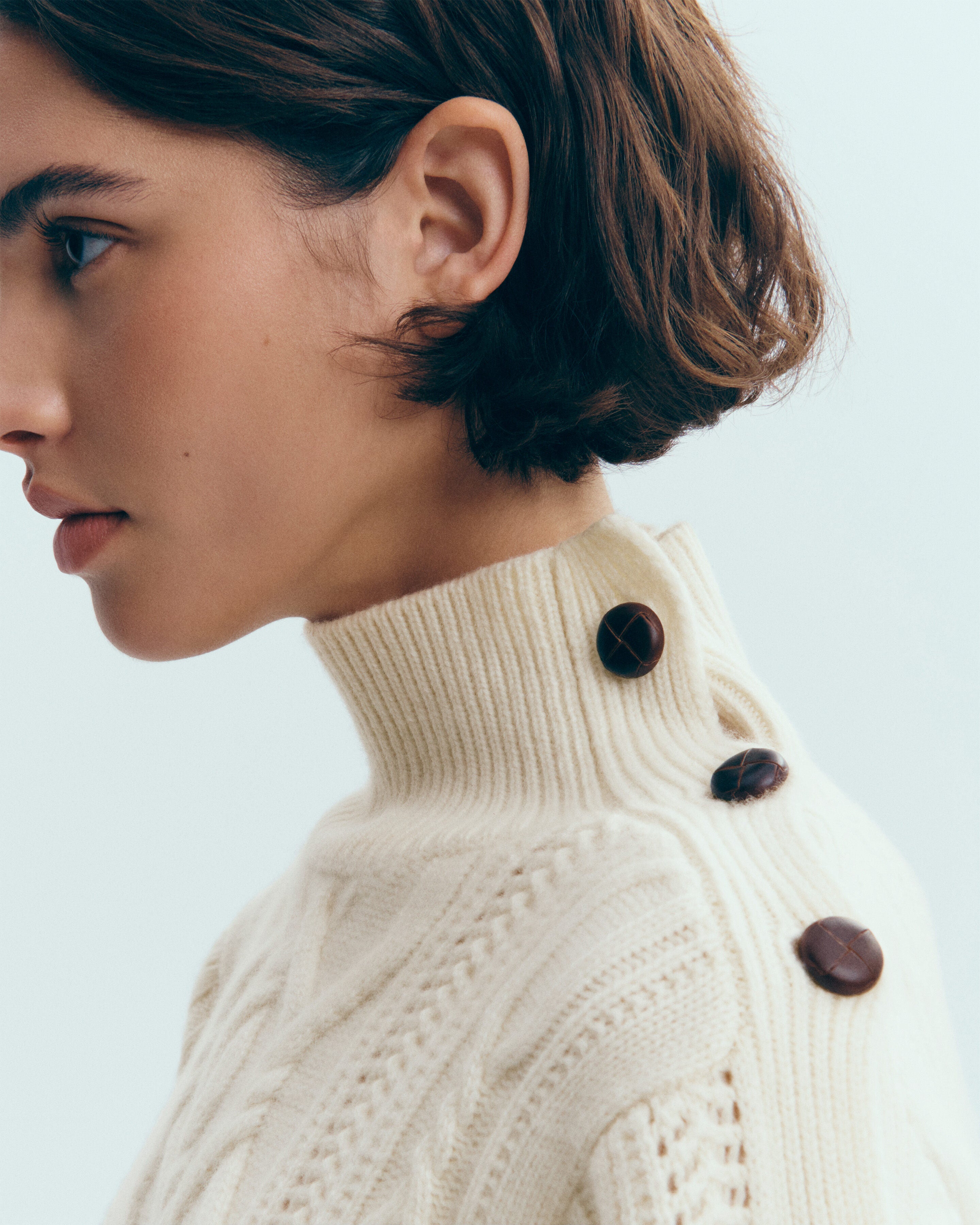 Col montant à torsades-ECRU-100% cachemire