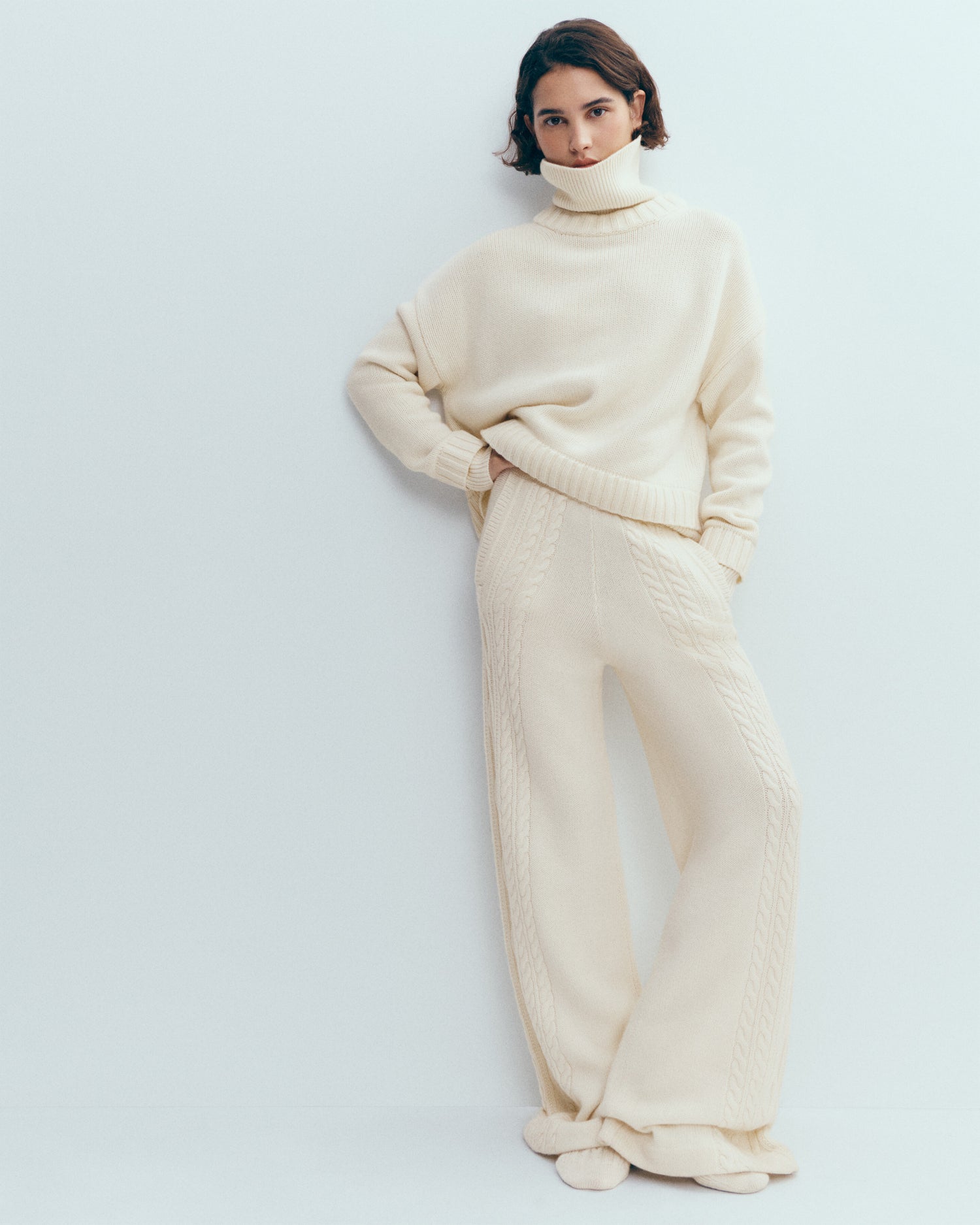 Pantalon à torsades-ECRU-100% cachemire