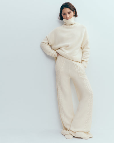 Pantalon à torsades-ECRU-100% cachemire