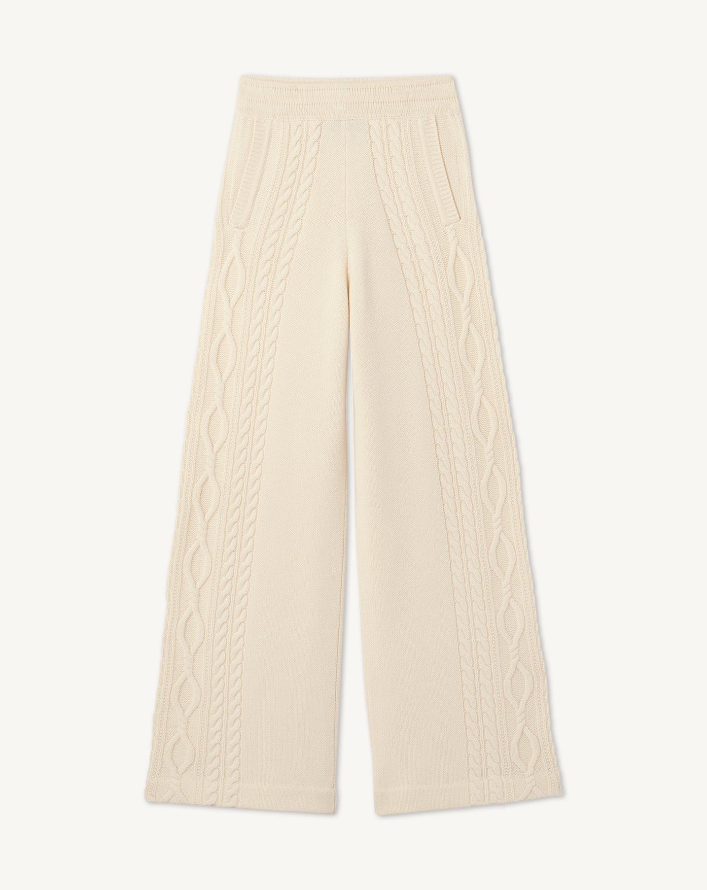 Pantalon à torsades-ECRU-100% cachemire