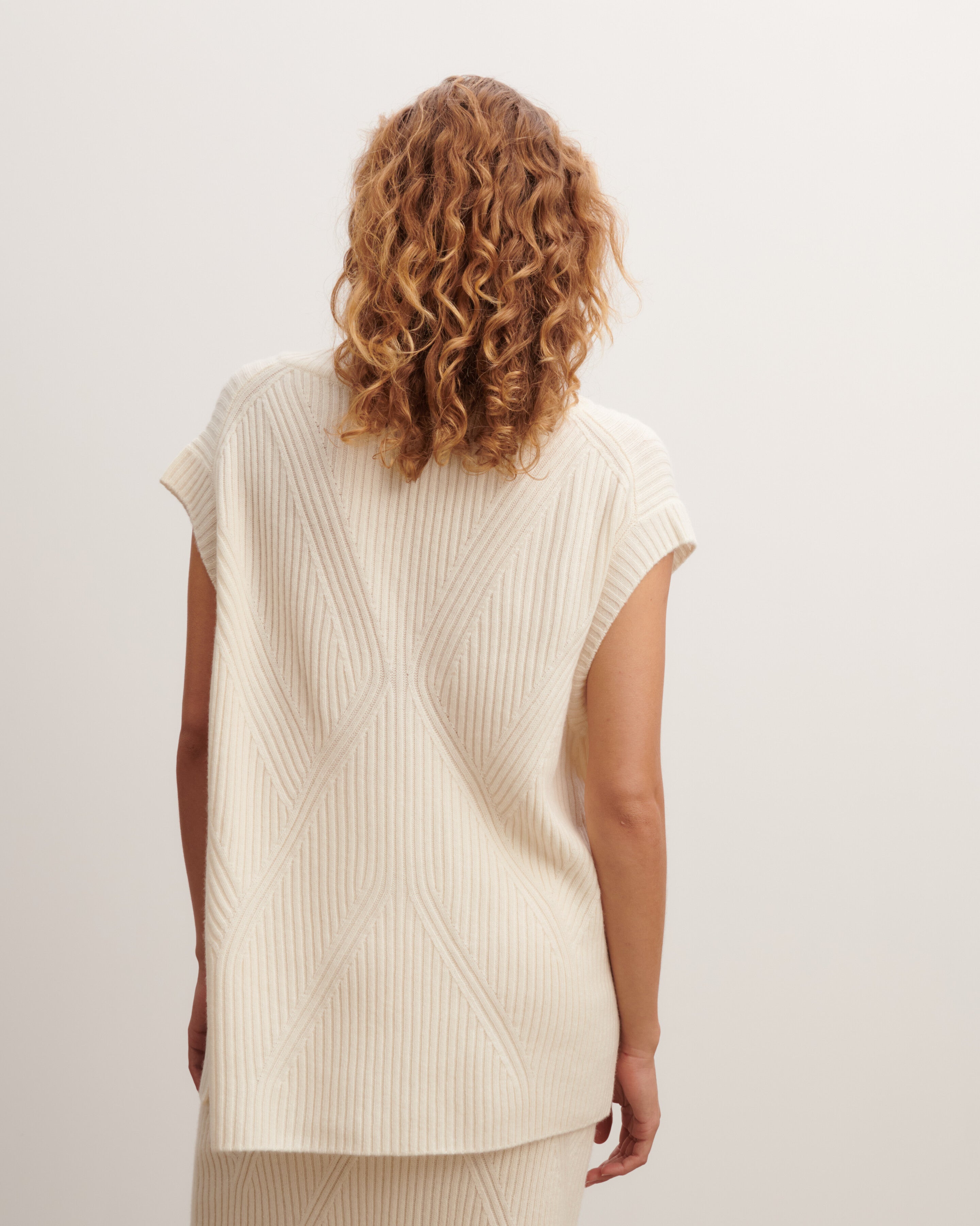 Pull col V sans manches-NATUREL-100% cachemire