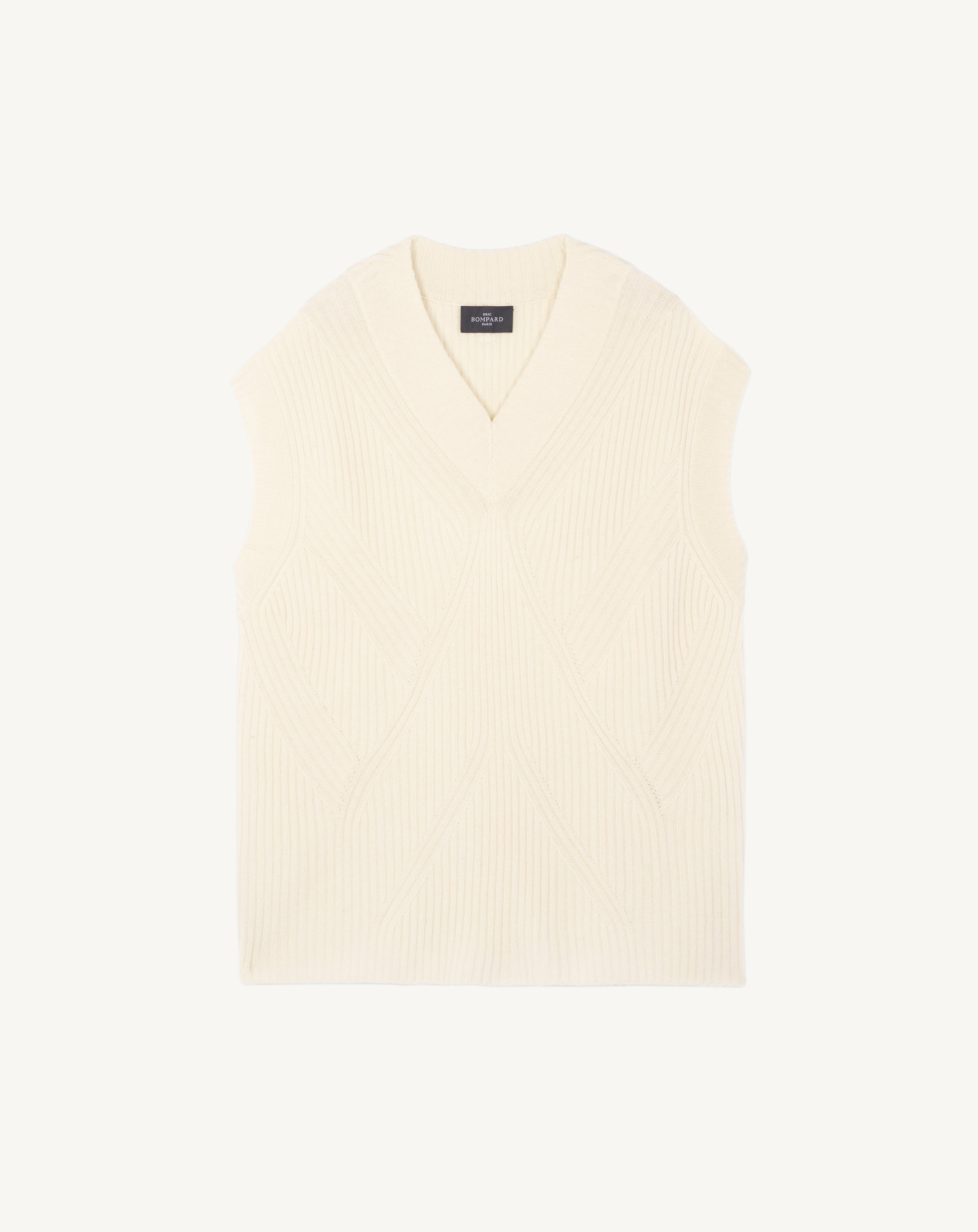 Pull col V sans manches-NATUREL-100% cachemire