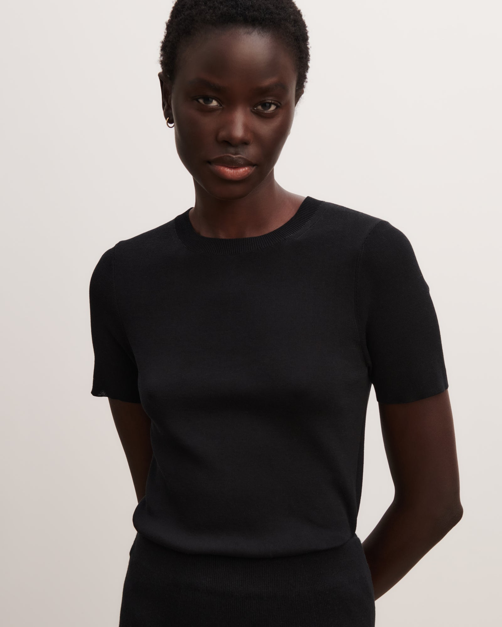 T-shirt en maille unie-NOIR-100% coton