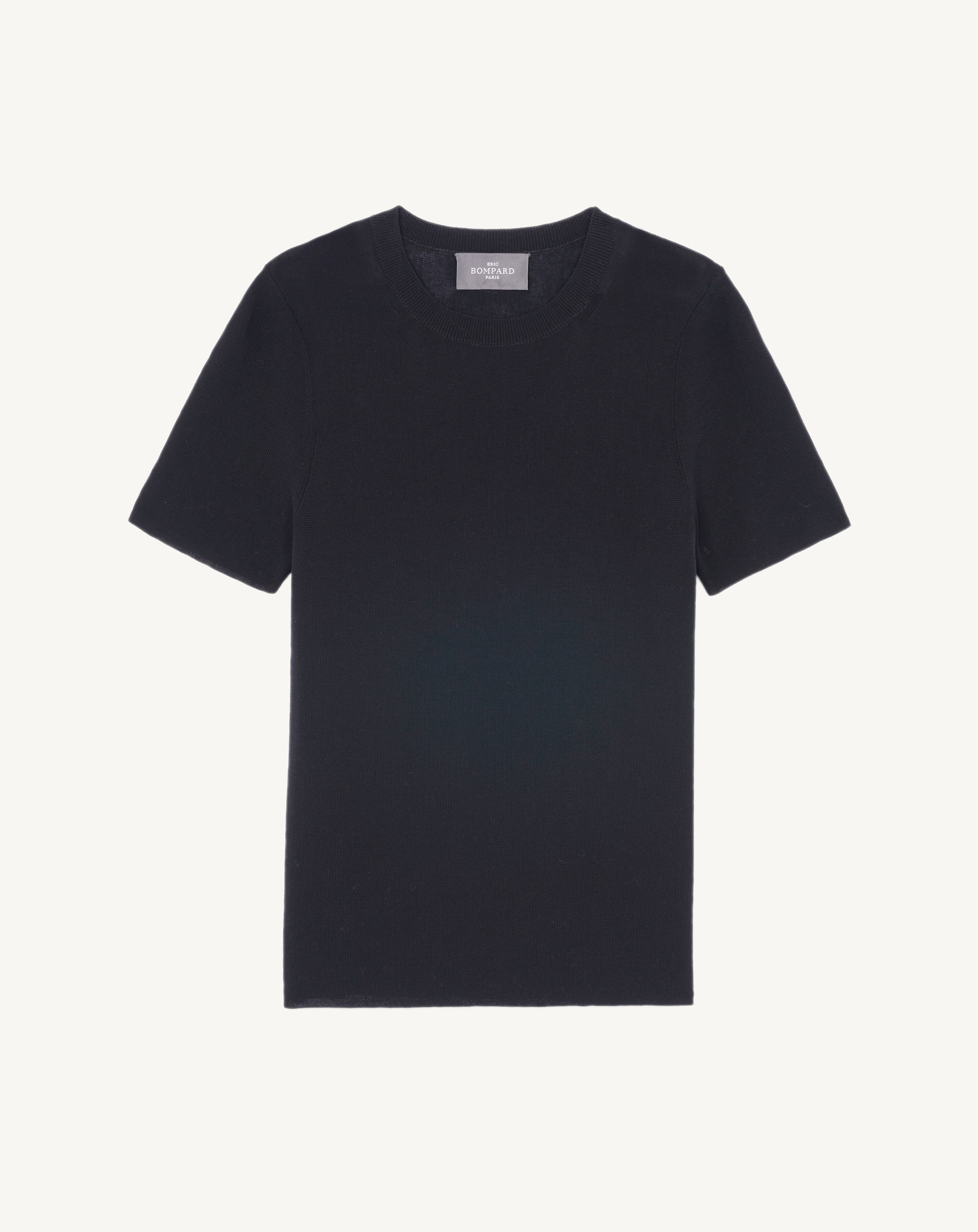 T-shirt en maille unie-NOIR-100% coton