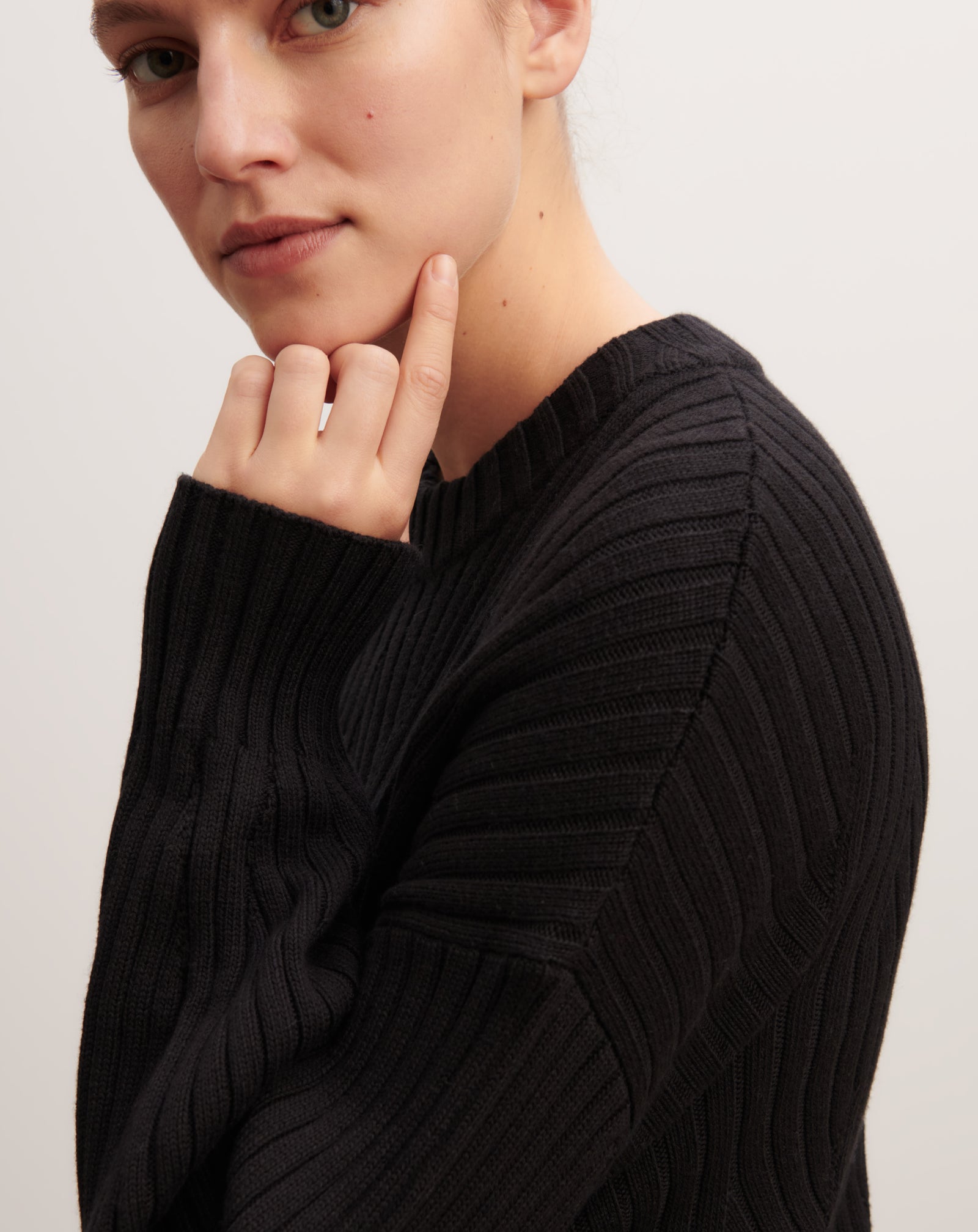 Pull oversized à torsades-NOIR-85% pima coton 15% cachemire