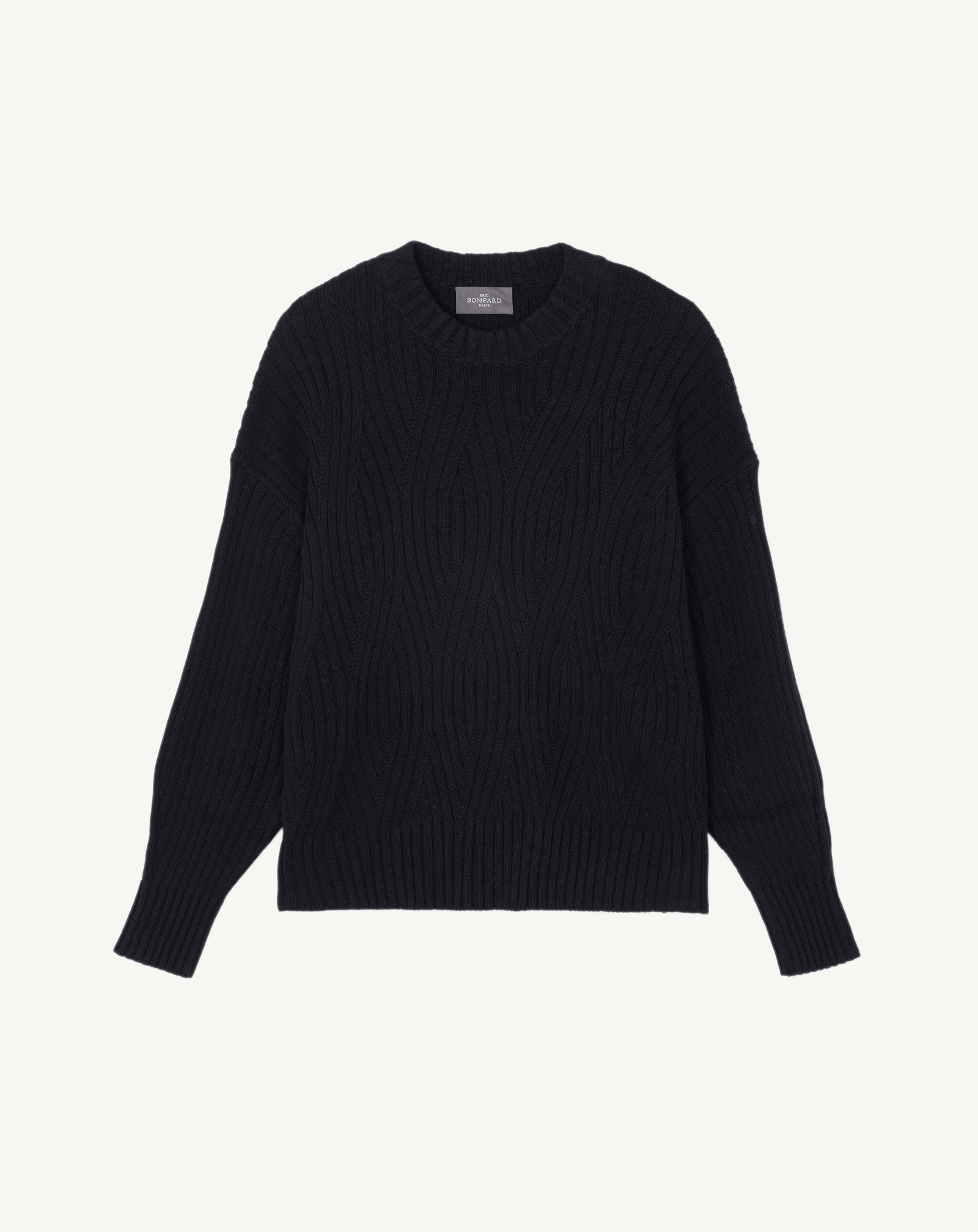 Pull oversized à torsades-NOIR-85% pima coton 15% cachemire