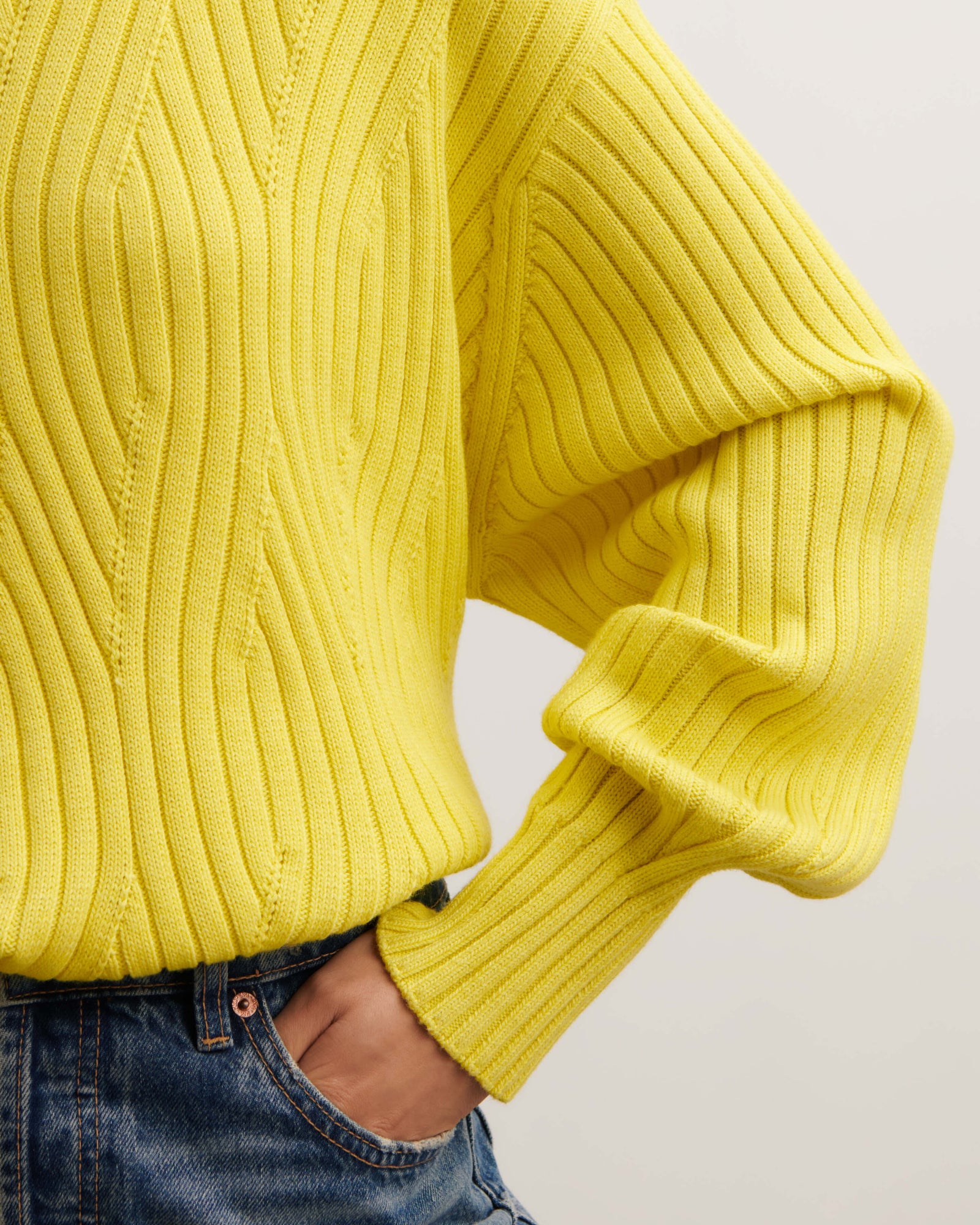 Pull oversized à torsades-JAUNE TENNIS-85% pima coton 15% cachemire